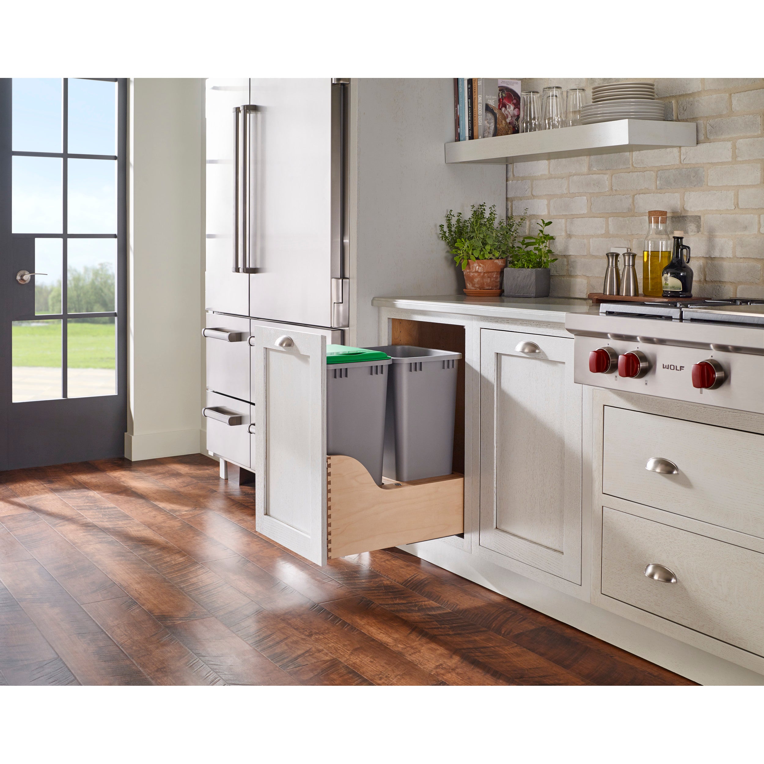 Double 50 Qrt Bottom mount Waste Container Natural  18 in (457 mm) W x 21.75 in (552 mm) D x 24.25 in (616 mm) H