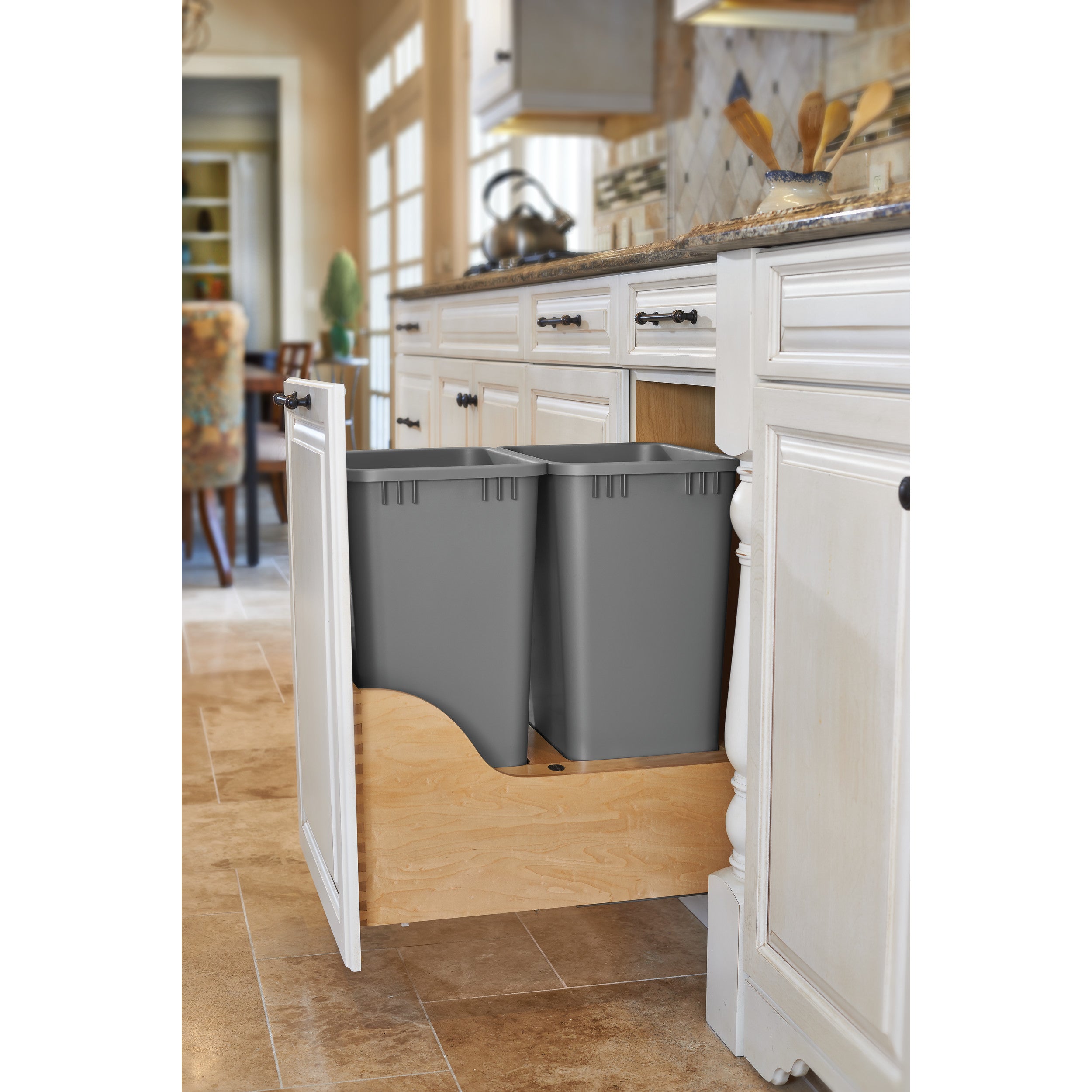 Servo Double 35 Qrt Pull-Out Waste Container Natural  15 in (381 mm) W x 22.5 in (572 mm) D x 23.38 in (594 mm) H