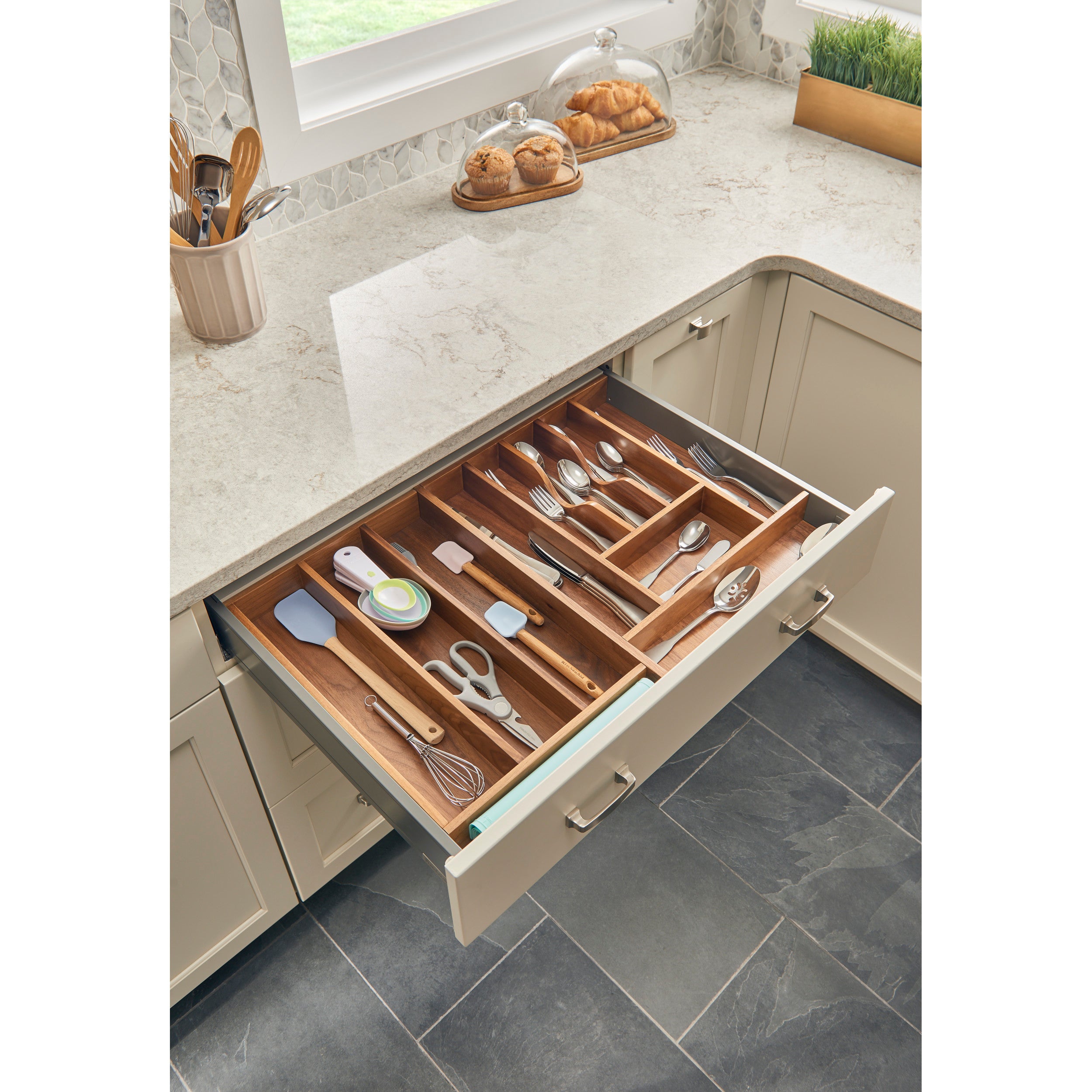 Short Walnut Cutlery Tray Insert Walnut  15.13 in (384 mm) W x 22 in (559 mm) D x 2.38 in (60 mm) H