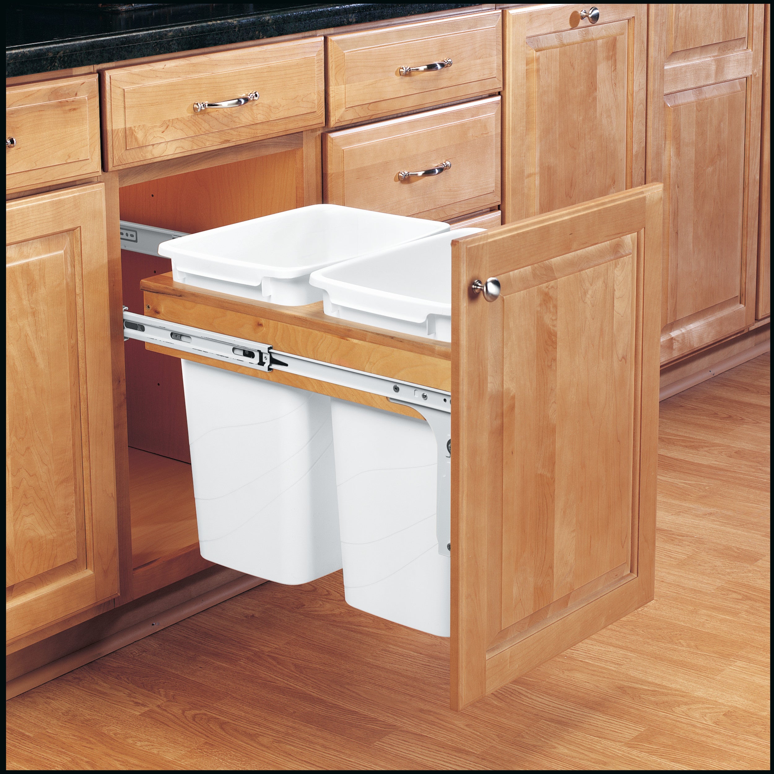 Double 35 Qrt Top mount Waste Container (1-3/4" faceframe) Natural  14.5 in (368 mm) W x 22.25 in (565 mm) D x 17.88 in (454 mm) H