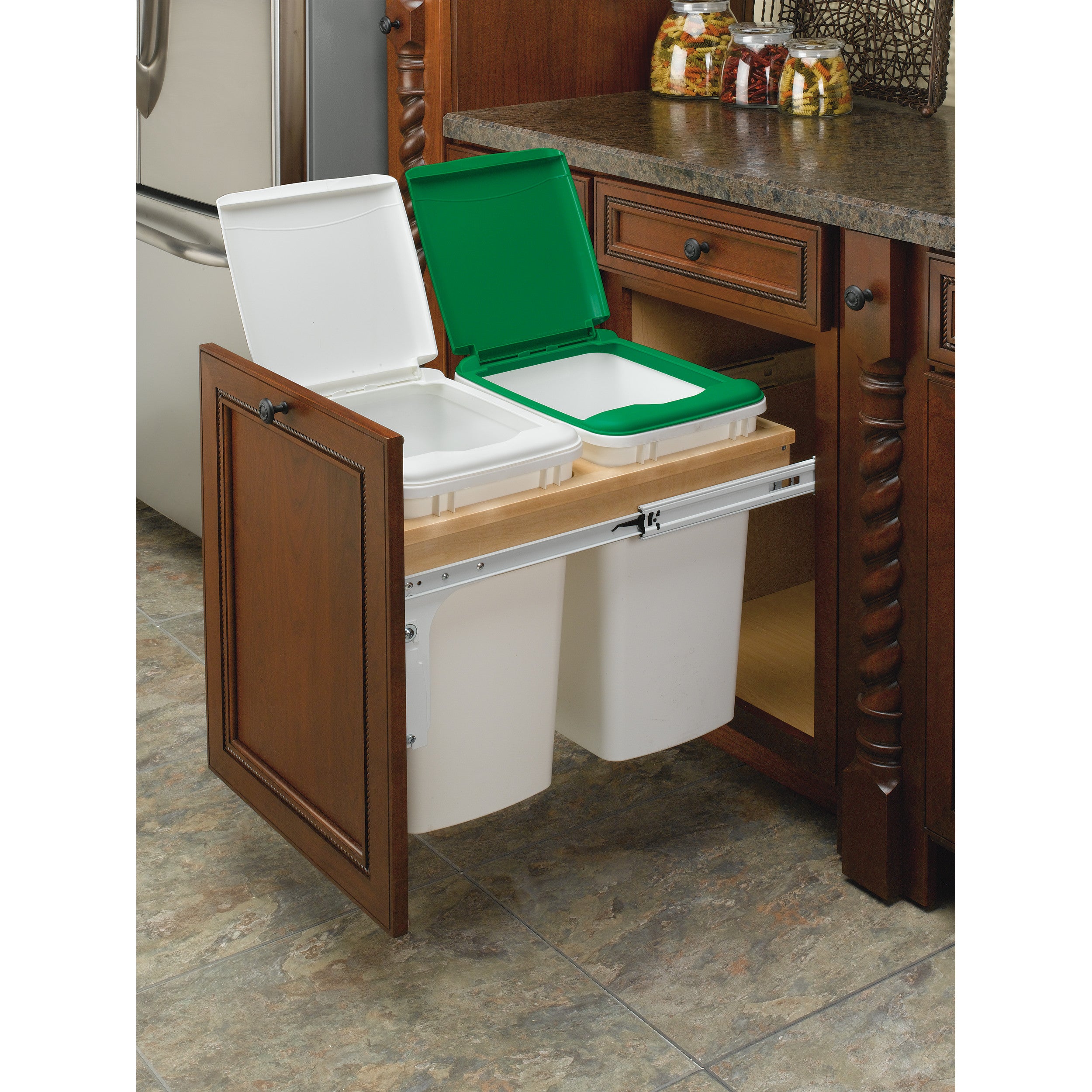 Double 35 Qrt Top mount Waste Container (1-1/2" faceframe) Natural  15 in (381 mm) W x 22.5 in (572 mm) D x 17.88 in (454 mm) H