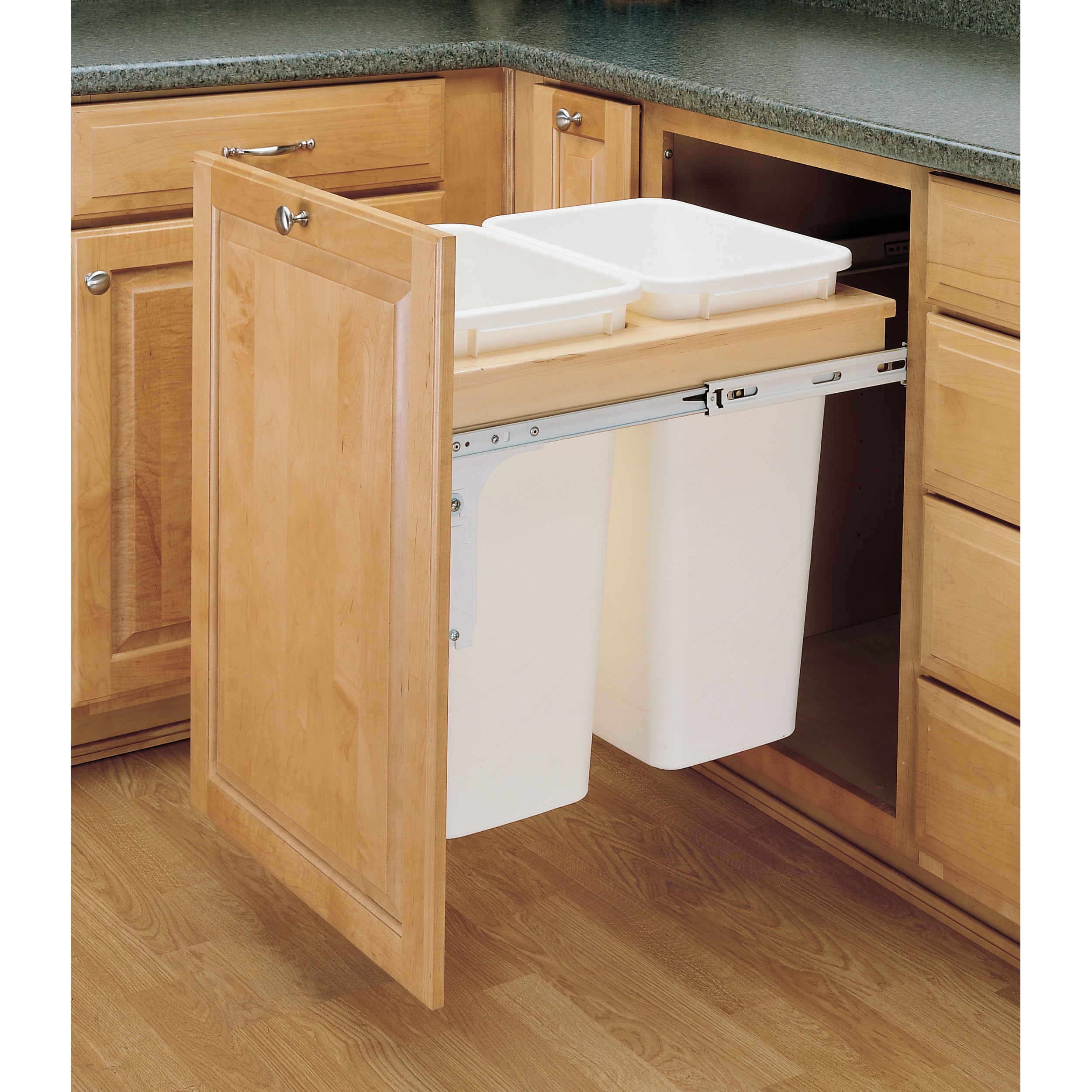 Double 50 Qrt Top mount Waste Container (1-1/2" faceframe) Natural  18 in (457 mm) W x 23.25 in (591 mm) D x 21.75 in (552 mm) H
