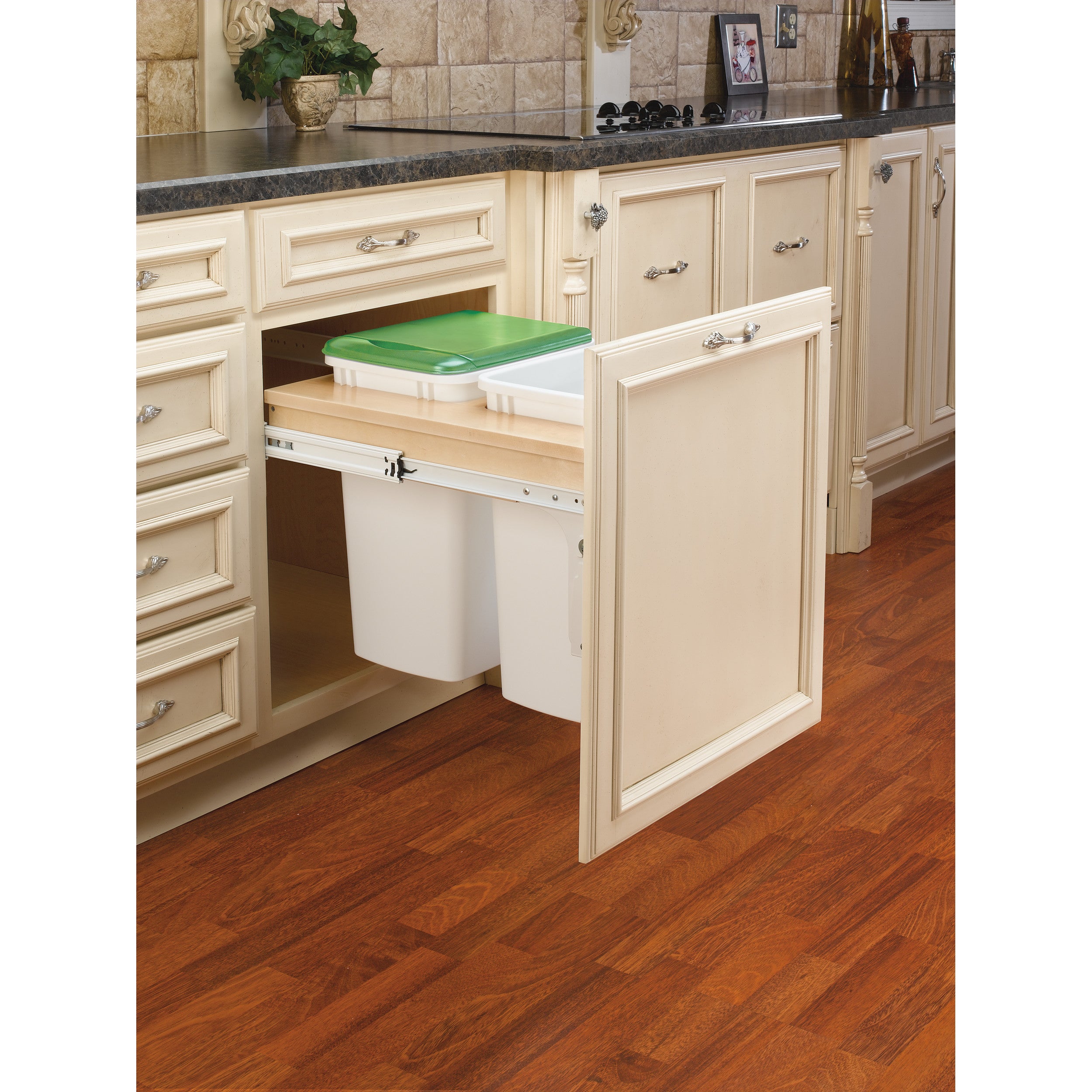 Double 35 Qrt Top mount Waste Container (1-5/8" faceframe) Natural  17.75 in (451 mm) W x 22.75 in (578 mm) D x 17.88 in (454 mm) H