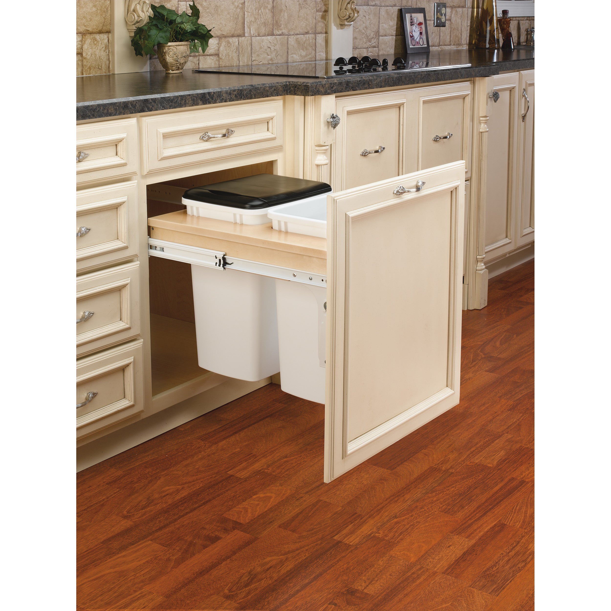 Double 35 Qrt Top mount Waste Container (1-5/8" faceframe) Natural  17.75 in (451 mm) W x 22.75 in (578 mm) D x 17.88 in (454 mm) H