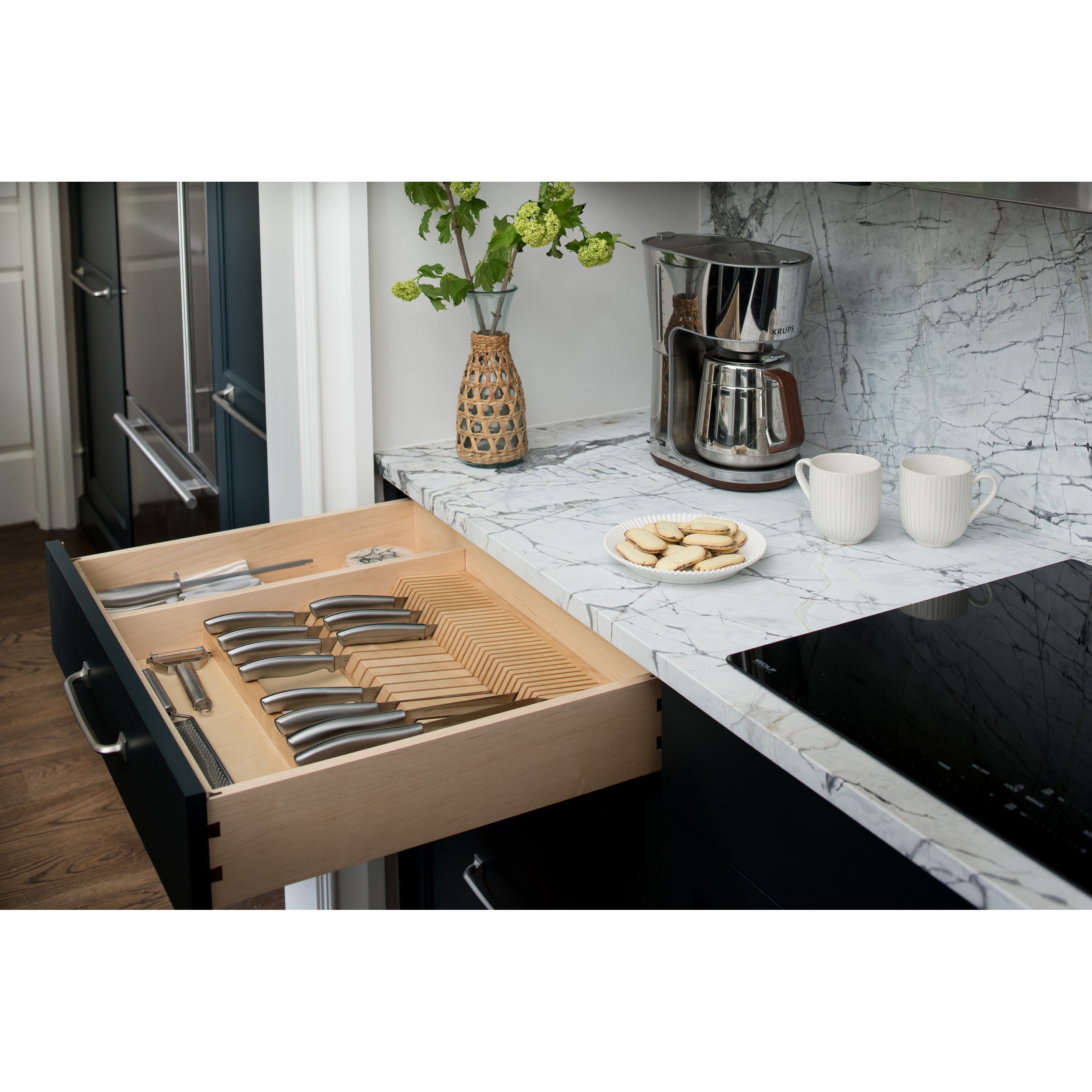 Double Knife Block Drawer Insert-Wood Natural  18.5 in (470 mm) W x 22 in (559 mm) D x 2 in (51 mm) H