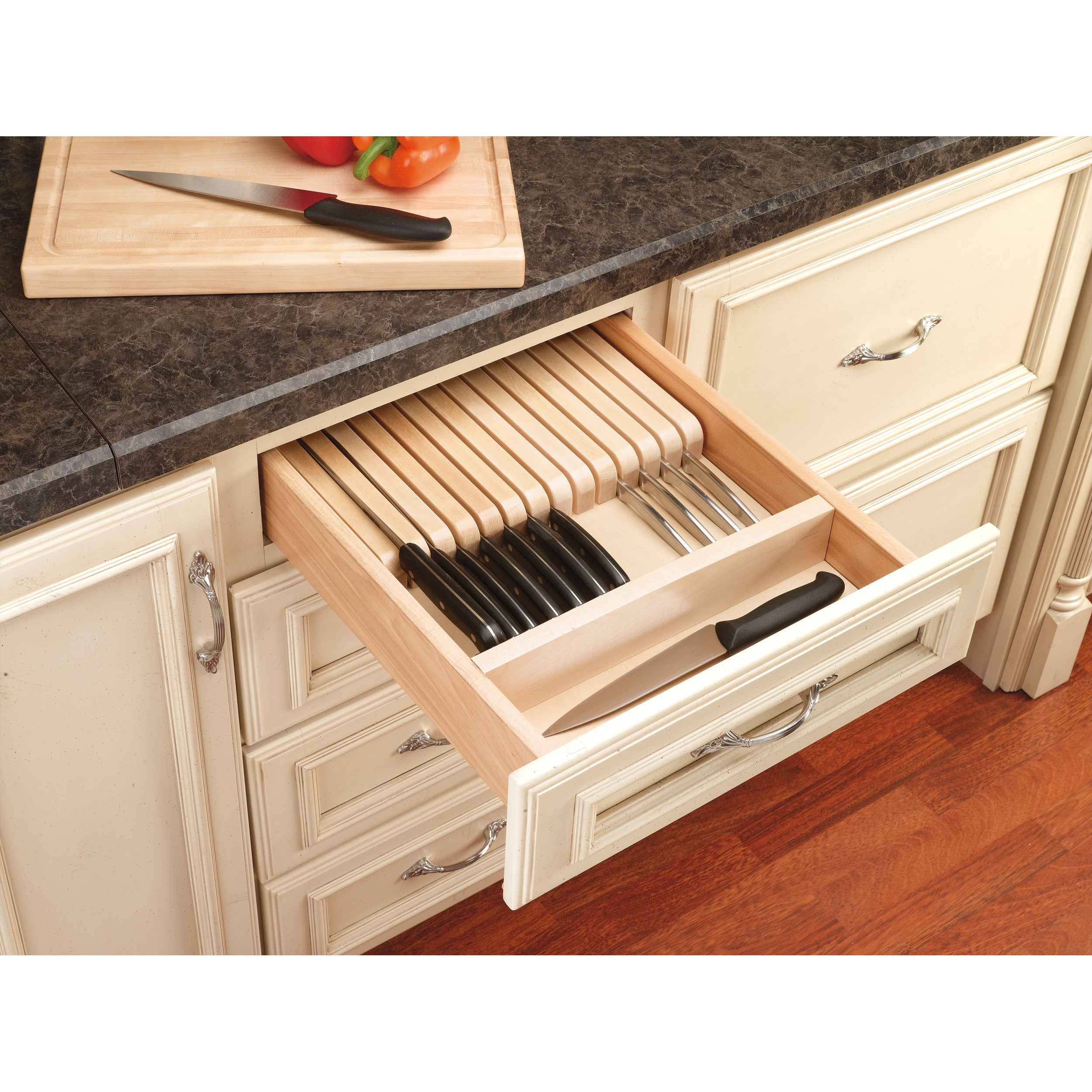Knife Block Drawer Insert-Wood Natural  18.5 in (470 mm) W x 22 in (559 mm) D x 2.38 in (60 mm) H