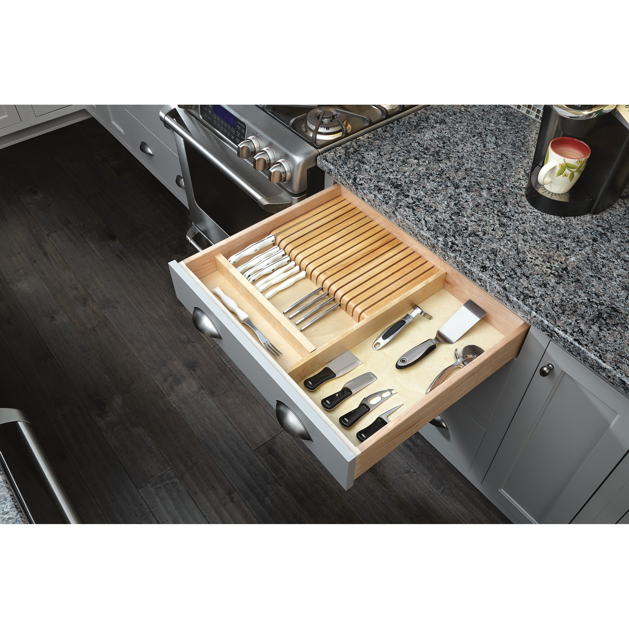 Knife Block Drawer Insert-Wood Natural  18.5 in (470 mm) W x 22 in (559 mm) D x 2.38 in (60 mm) H