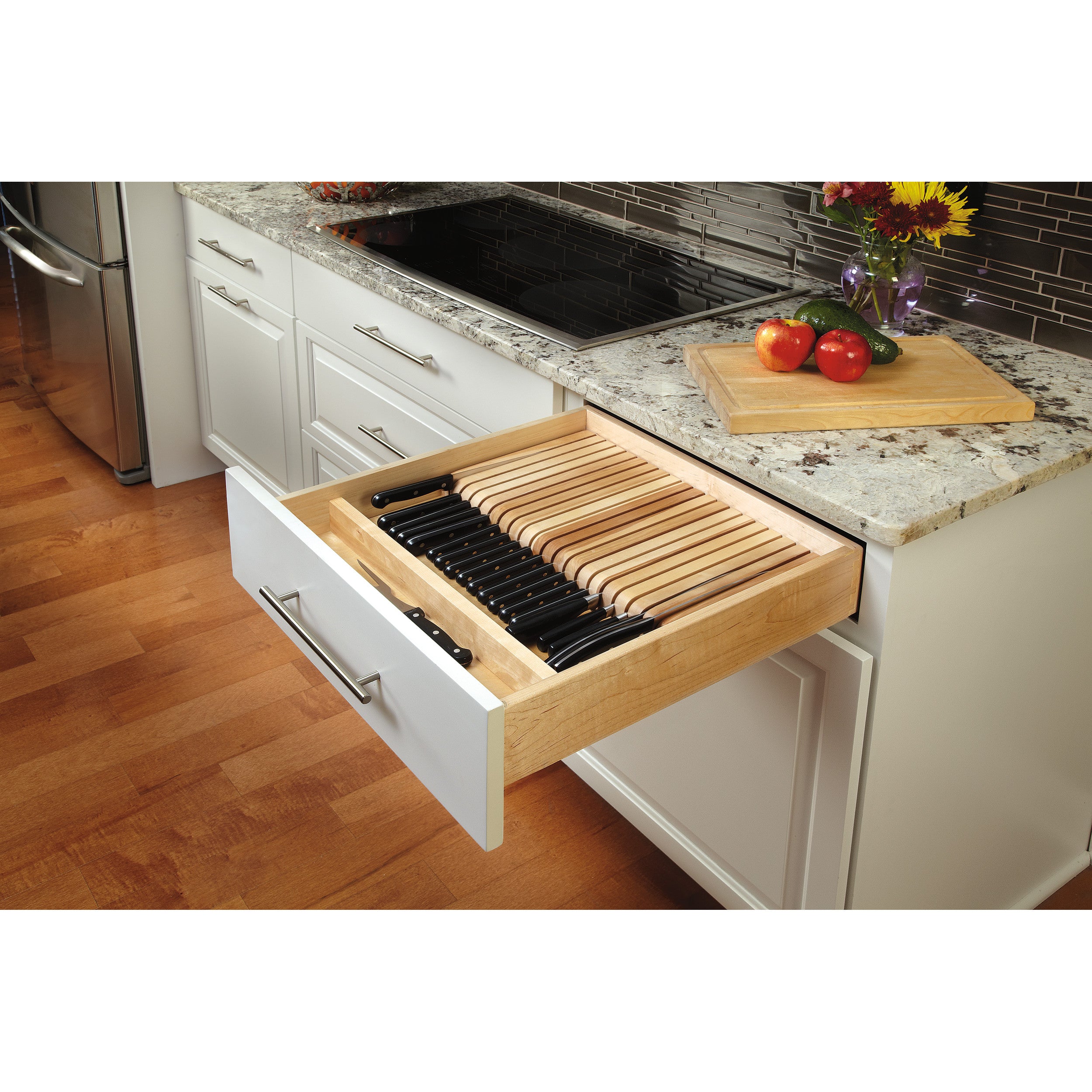 Knife Block Drawer Insert-Wood Natural  18.5 in (470 mm) W x 22 in (559 mm) D x 2.38 in (60 mm) H