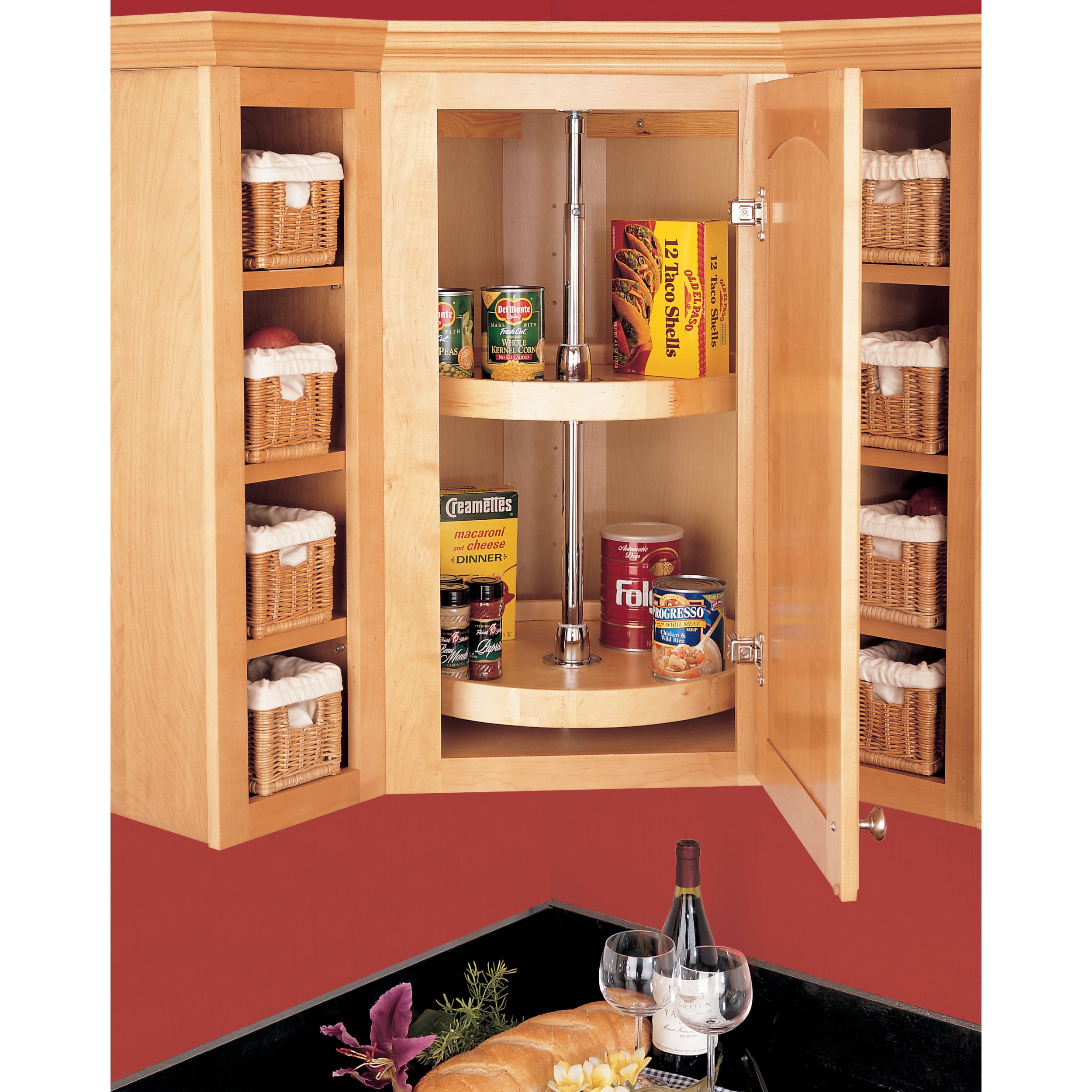 20 in Wood Full Circle Lazy Susans 2-Shelf Natural  20 in (508 mm) W x 20 in (508 mm) D x 26 in (660 mm) H