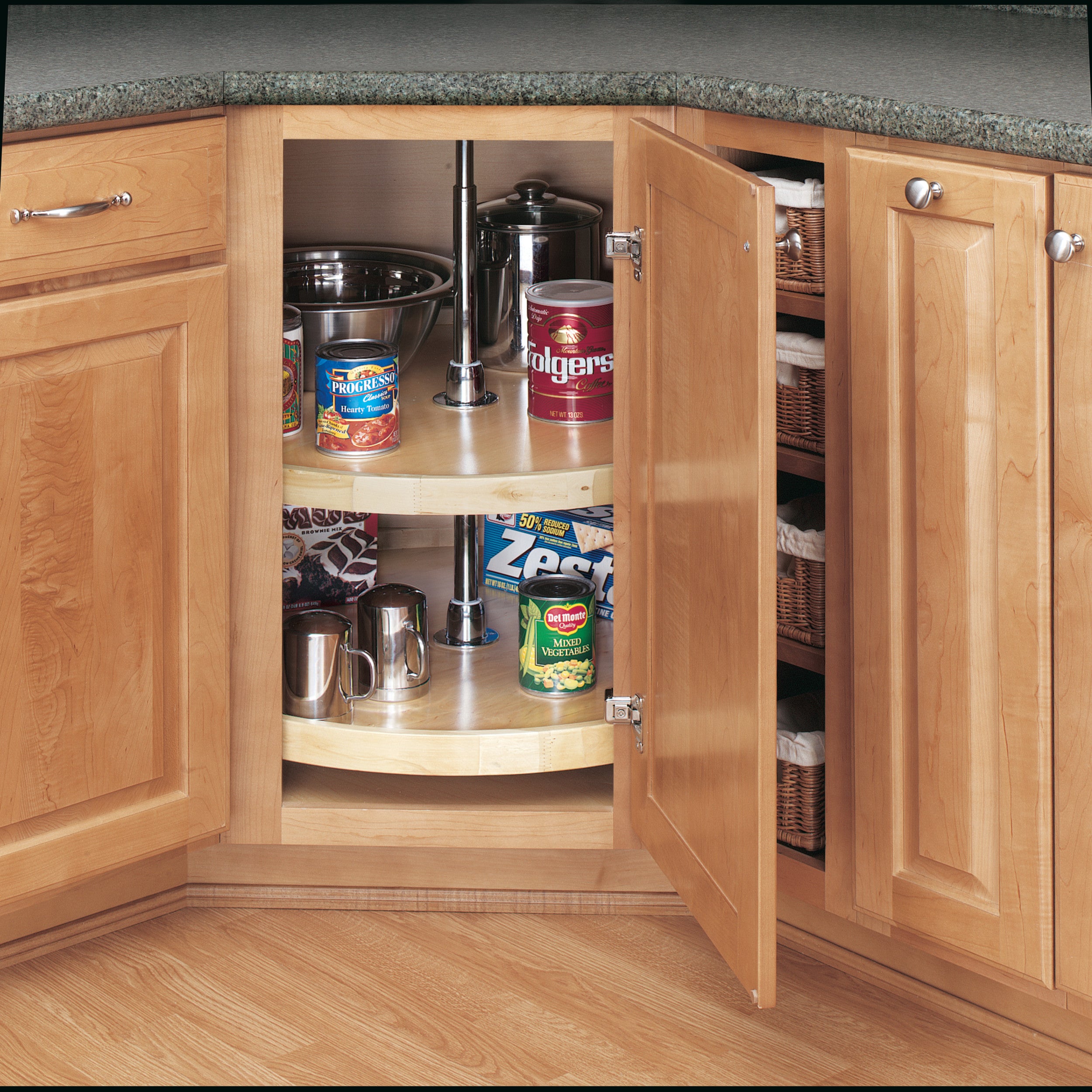 28 in Wood Full Circle Lazy Susans 2-Shelf Natural  28 in (711 mm) W x 28 in (711 mm) D x 26 in (660 mm) H