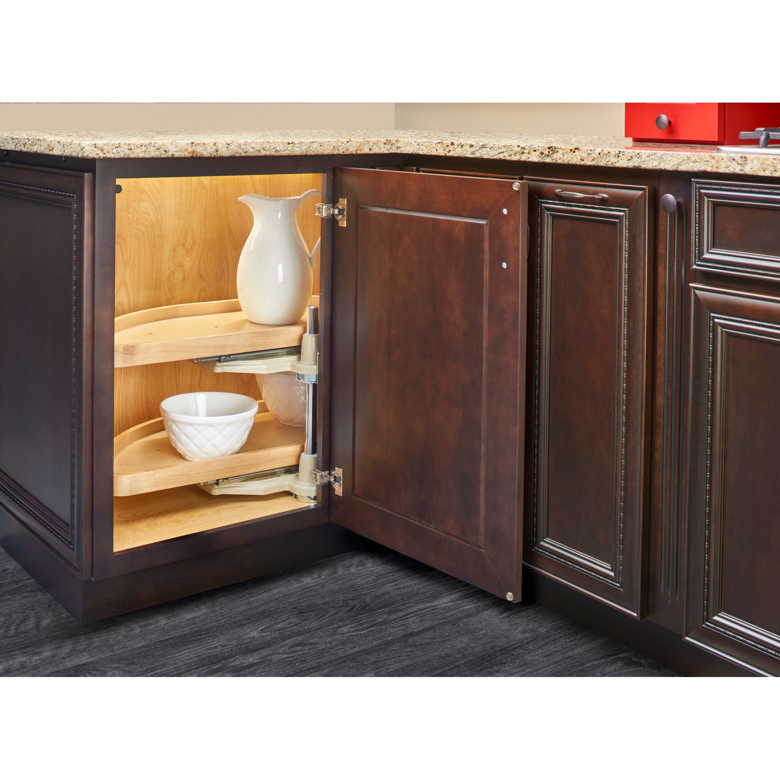 32 in Wood Half Moon Lazy Susans 2-Tier Natural  12 in (305 mm) W x 32 in (813 mm) D x 18 in (457 mm) H