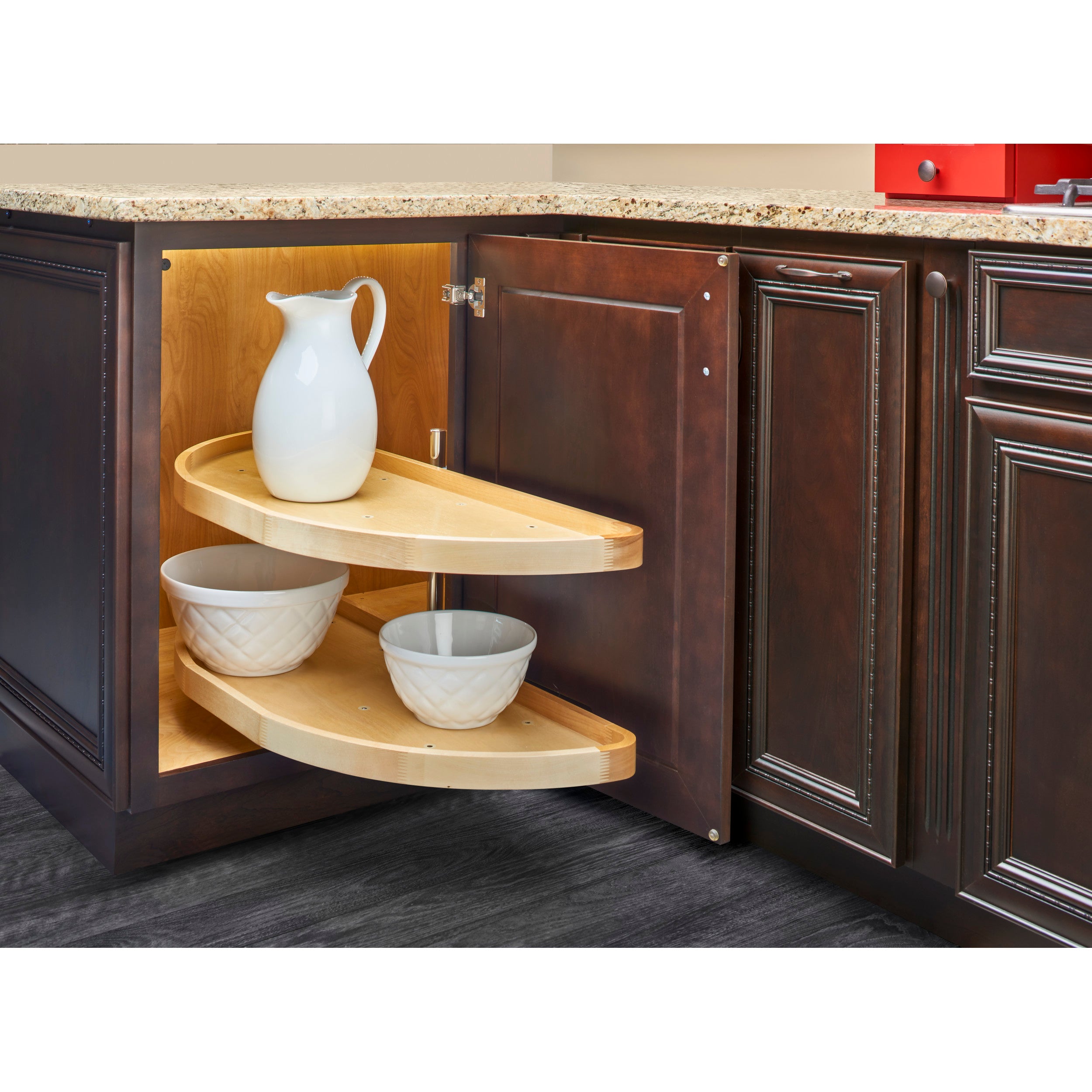 32 in Wood Half Moon Lazy Susans 2-Tier Natural  12 in (305 mm) W x 32 in (813 mm) D x 18 in (457 mm) H