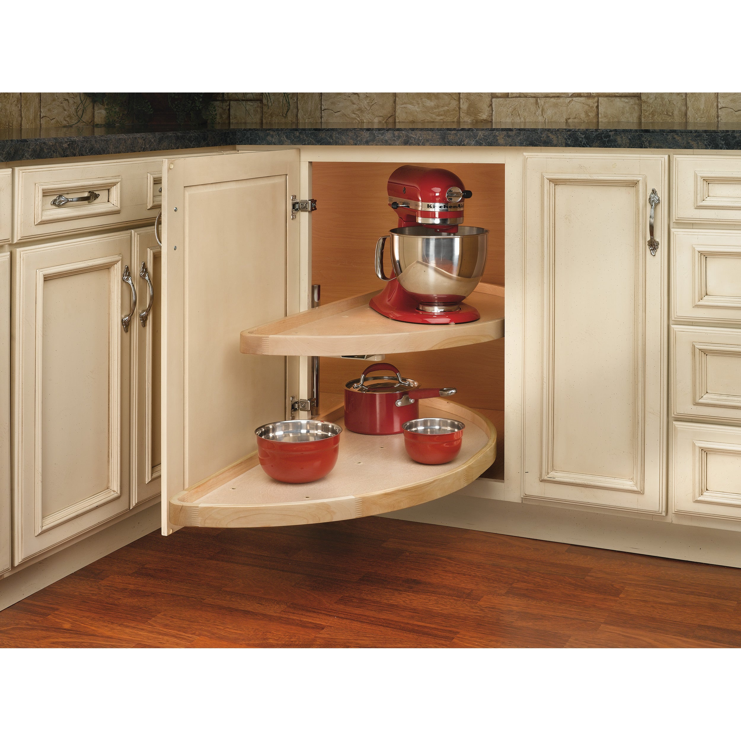 32 in Wood Half Moon Lazy Susans 2-Tier Natural  12 in (305 mm) W x 32 in (813 mm) D x 18 in (457 mm) H
