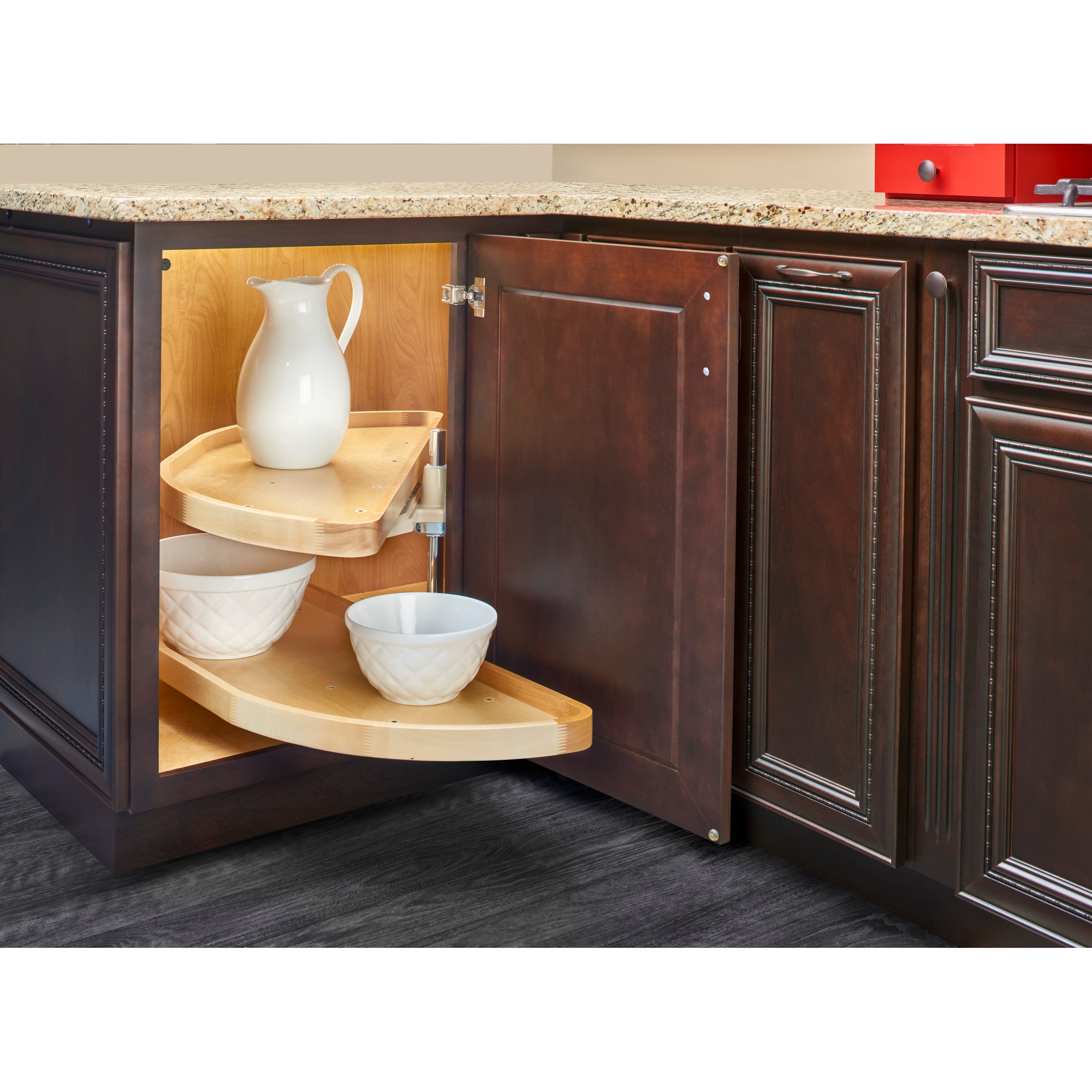 32 in Wood Half Moon Lazy Susans 2-Tier Natural  12 in (305 mm) W x 32 in (813 mm) D x 18 in (457 mm) H