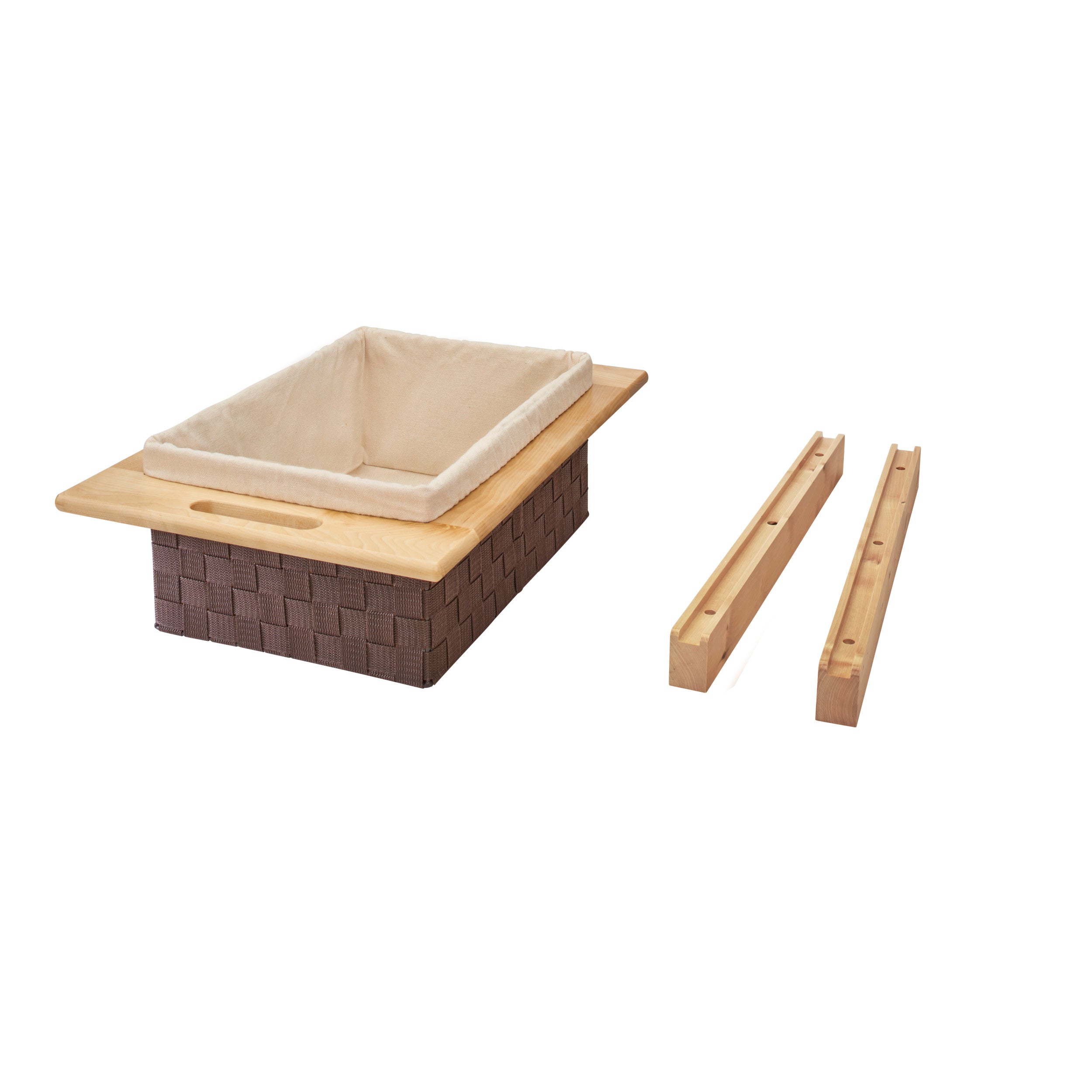 18" Woven Basket w/Maple Rails Natural  15.38 in (391 mm) W x 21.25 in (540 mm) D x 7.38 in (187 mm) H