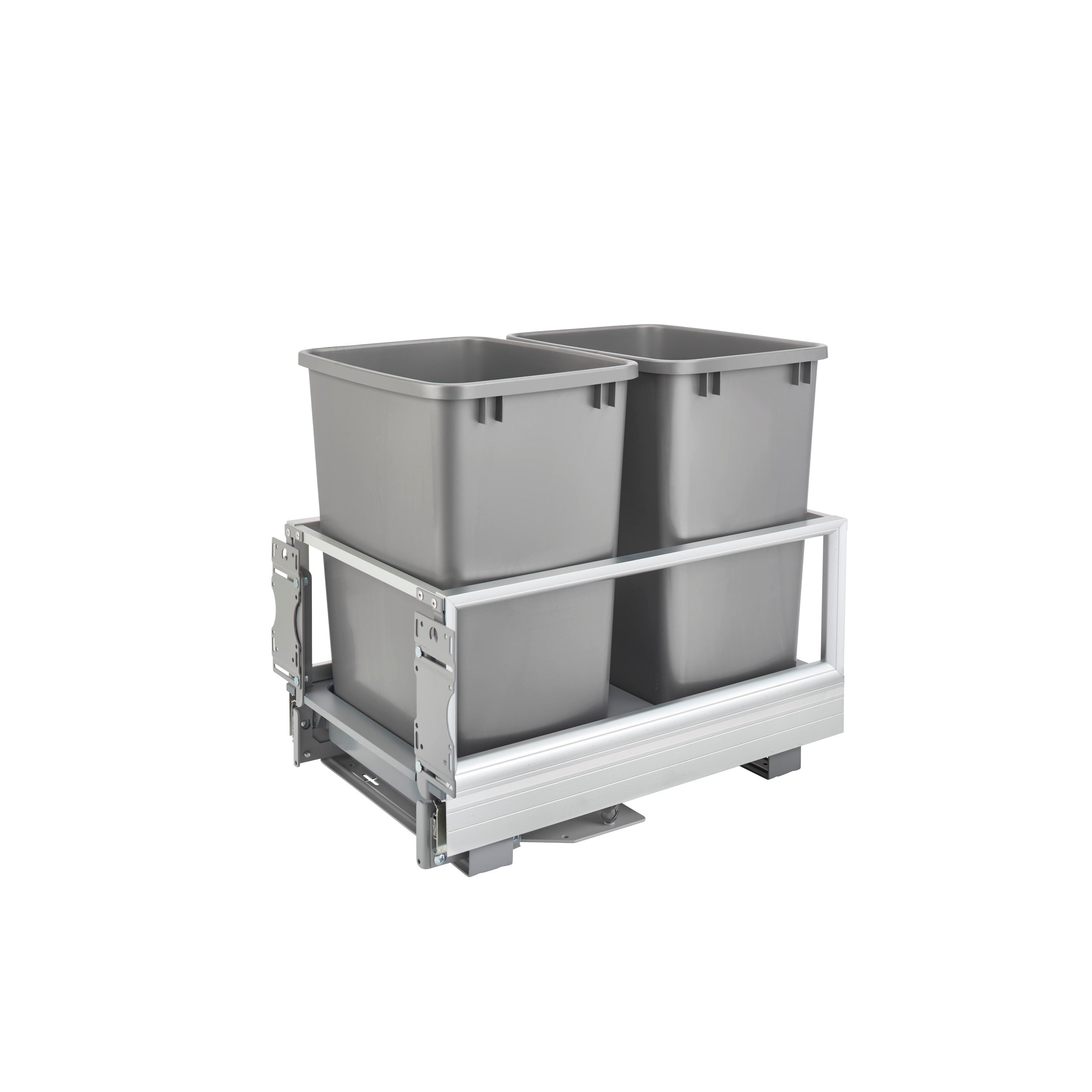 Double 35 Qrt Pull-Out Waste Container w/Rev-A-Motion Silver  14.2 in (361 mm) W x 22 in (559 mm) D x 19.5 in (495 mm) H