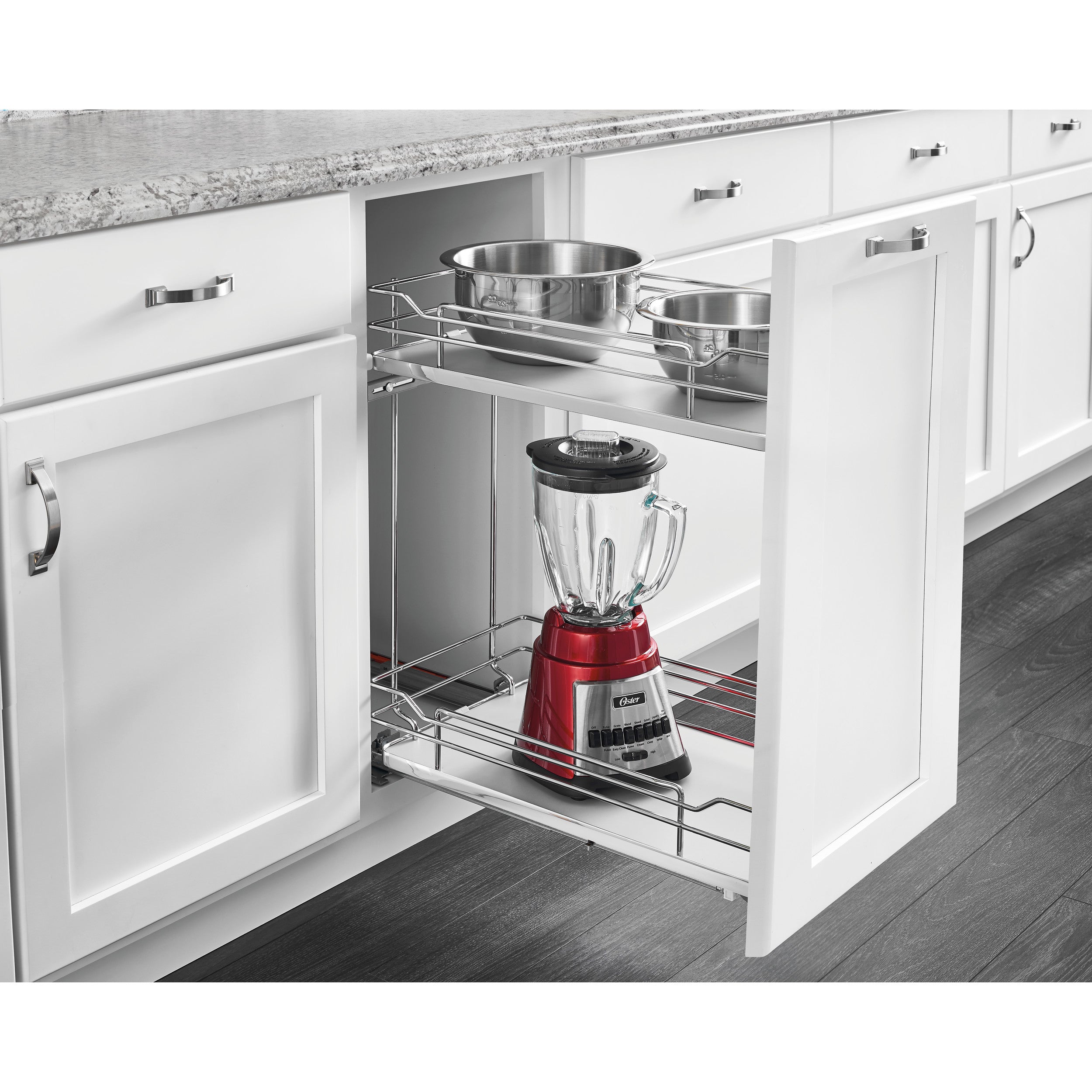 Two-Tier Wire Organizer with Blum Soft-Close Gray  8.75 in (222 mm) W x 21.69 in (551 mm) D x 24 in (610 mm) H