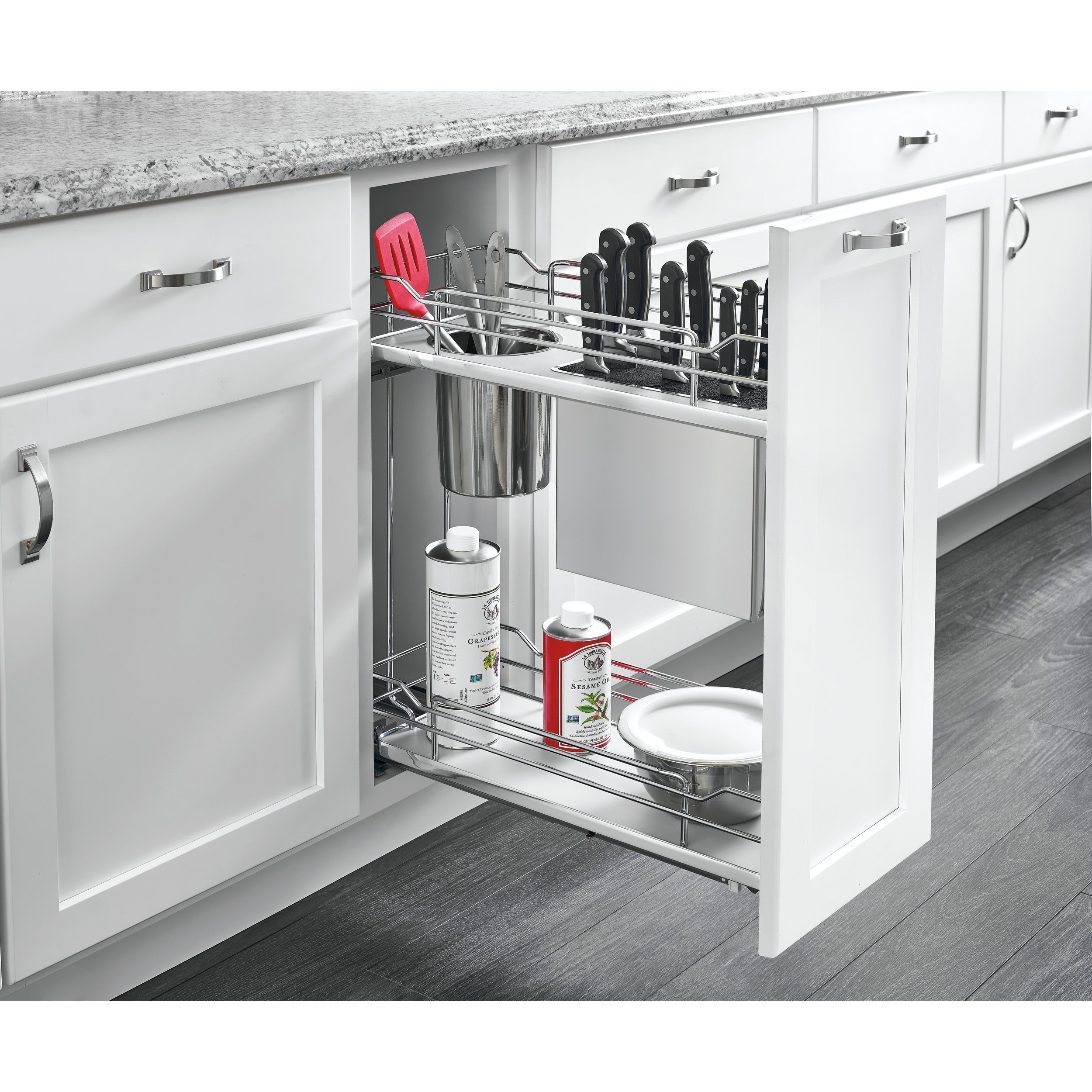 Two-Tier Knife Organizer with Blum Soft-Close Gray  11.75 in (298 mm) W x 21.69 in (551 mm) D x 24 in (610 mm) H