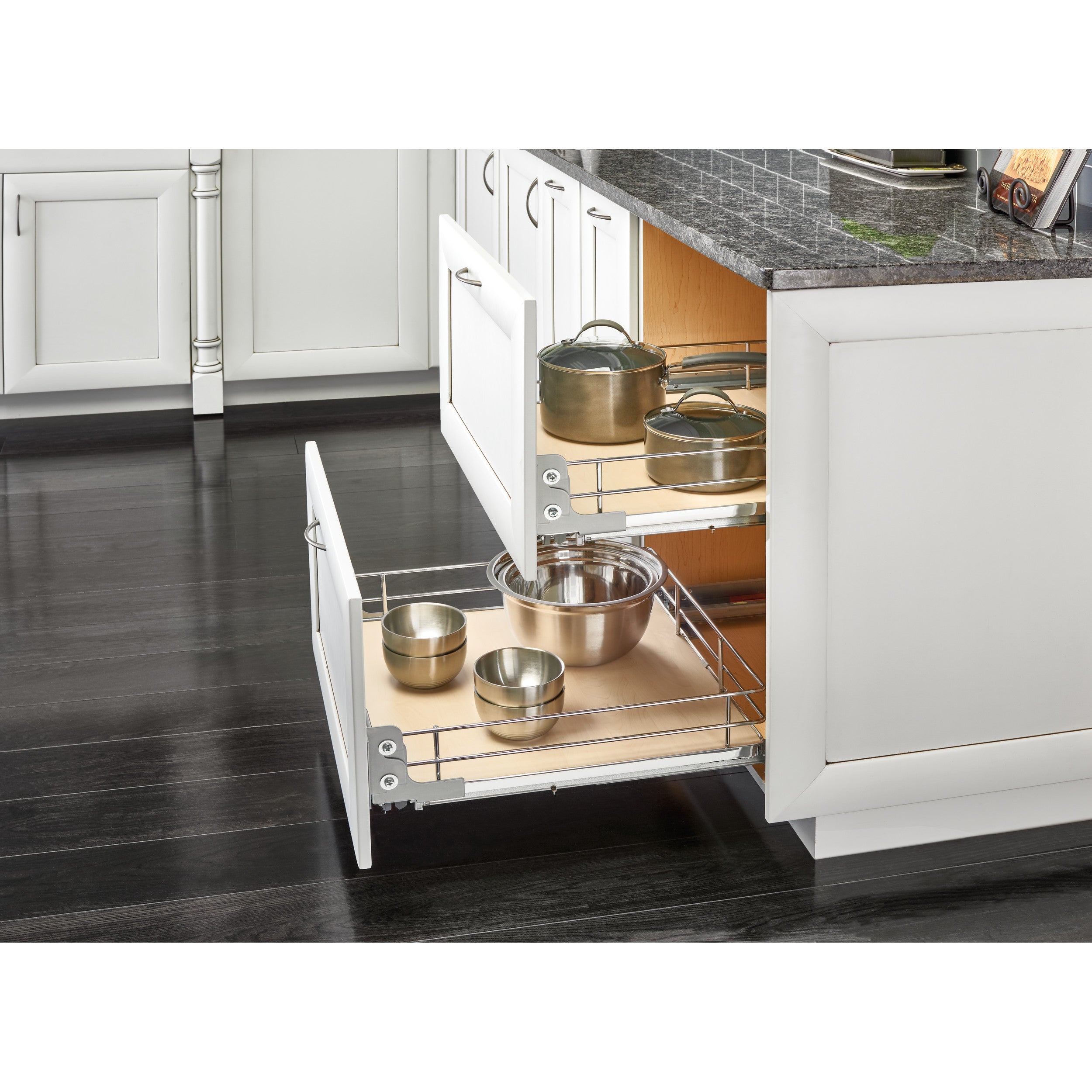 15 in Solid Bottom Pullout Baskets w/Soft-Close Gray  14.3 in (363 mm) W x 21.75 in (552 mm) D x 5.6 in (142 mm) H