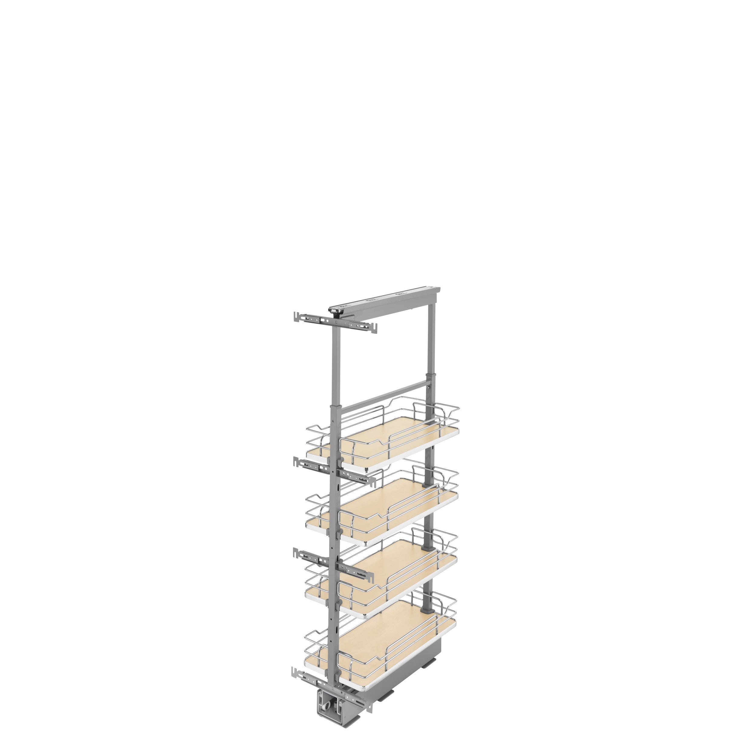10 in Chrome Solid Bottom Pantry Pullout Soft Close Natural  10.25 in (260 mm) W x 21.69 in (551 mm) D x 43.41 in (1103 mm) H