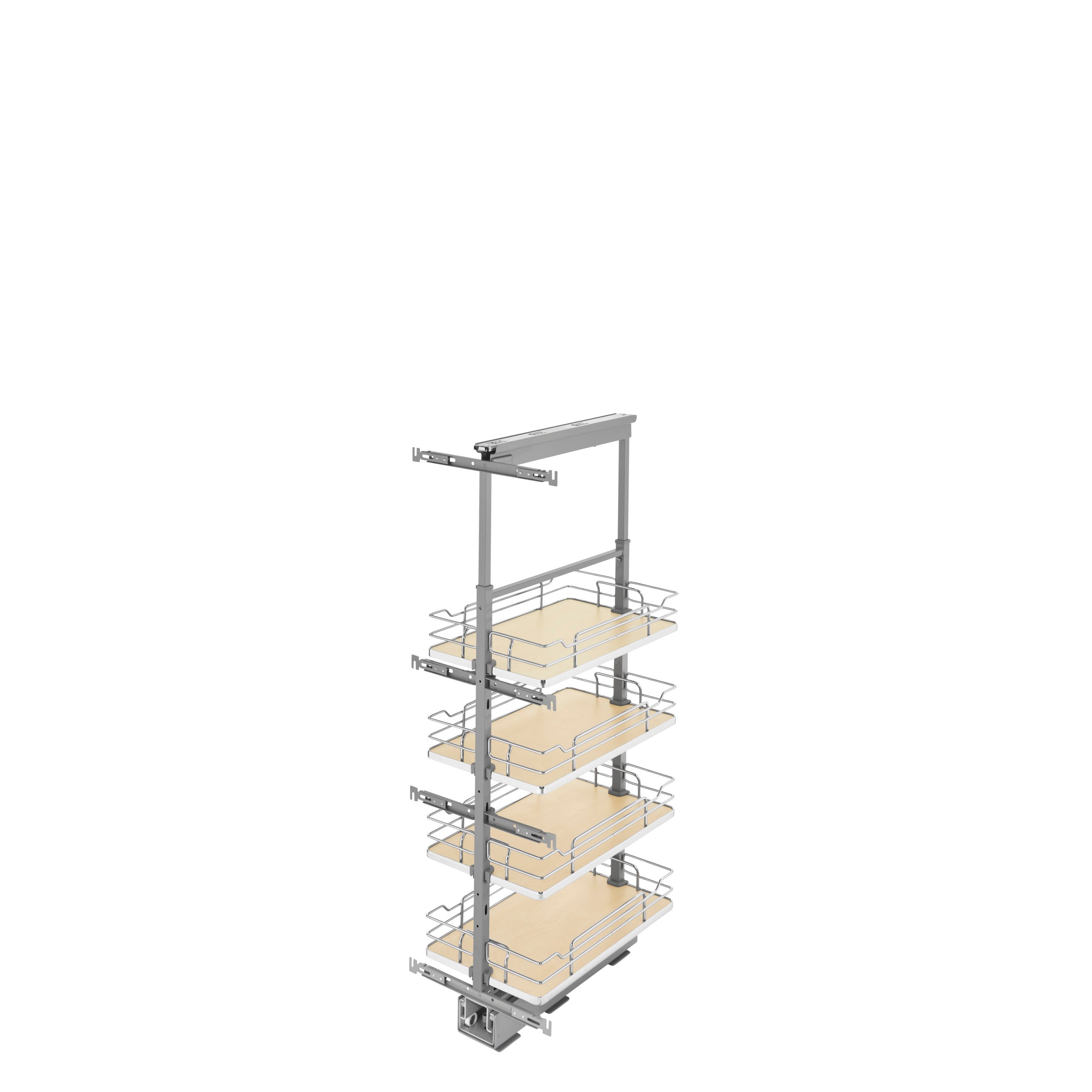 13 in Chrome Solid Bottom Pantry Pullout Soft Close Natural  13.25 in (337 mm) W x 21.69 in (551 mm) D x 43.41 in (1103 mm) H