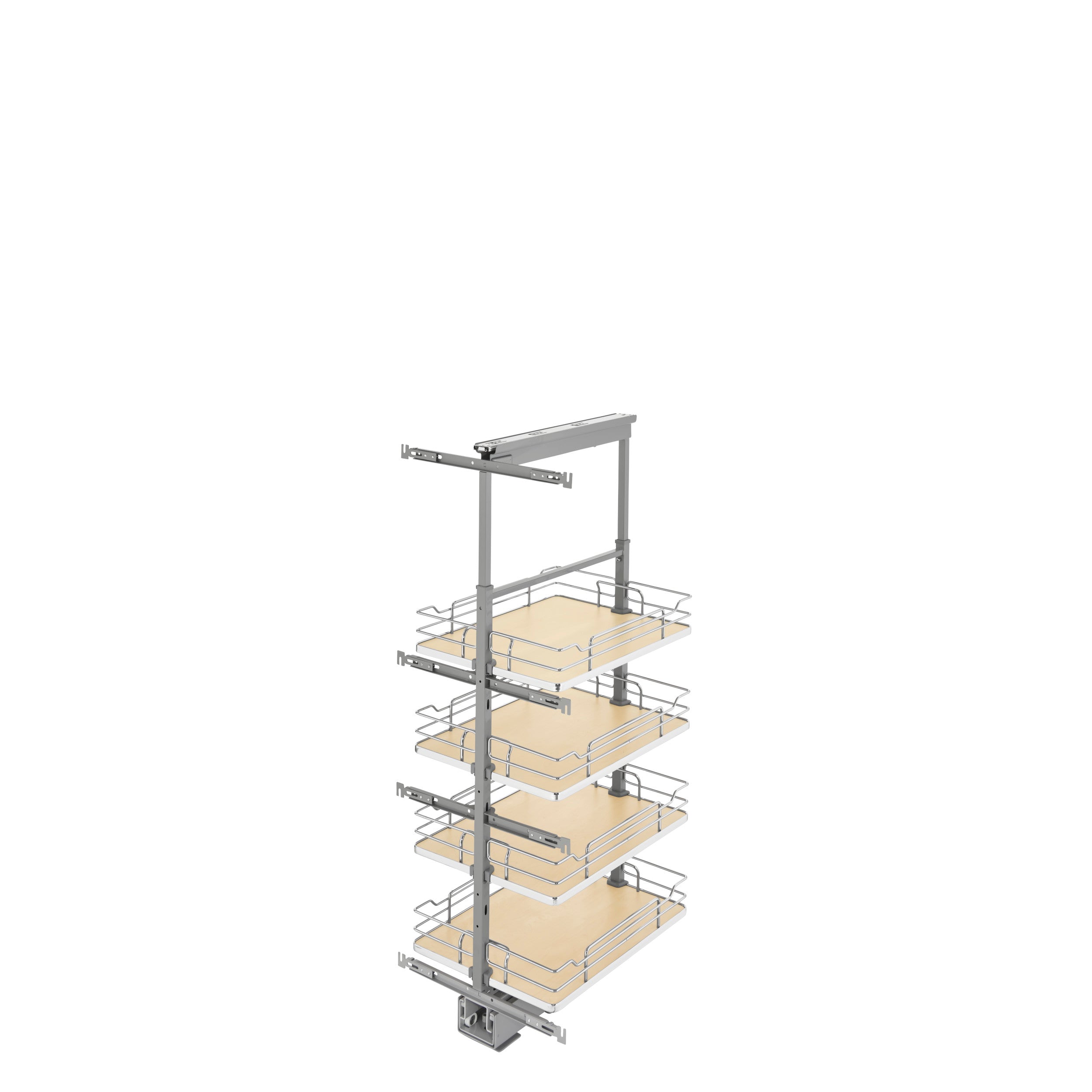 16 in Chrome Solid Bottom Pantry Pullout Soft Close Natural  16.25 in (413 mm) W x 21.69 in (551 mm) D x 43.41 in (1103 mm) H