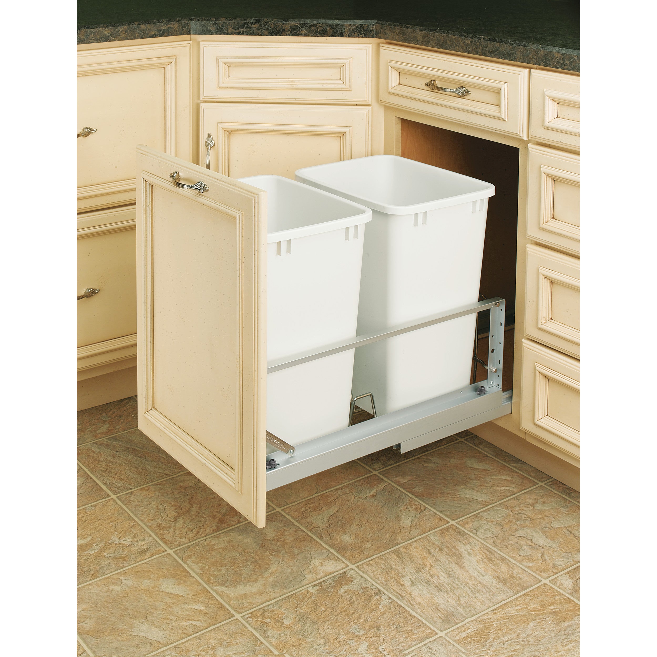 Aluminum  Pull Out Double Trash/Waste Container w/Soft Close