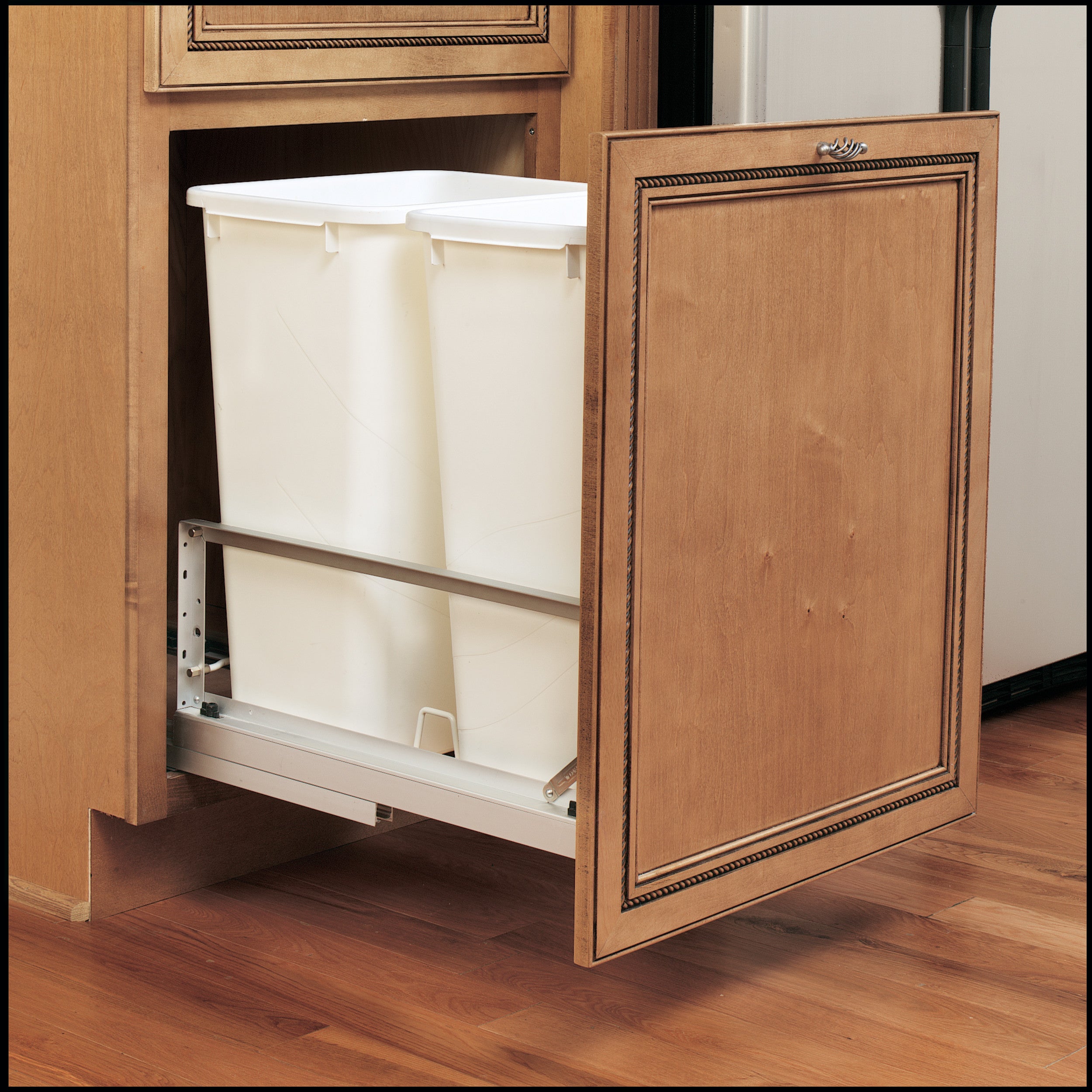 Aluminum  Pull Out Double Trash/Waste Container for Full Height Cabinets w/Soft Close