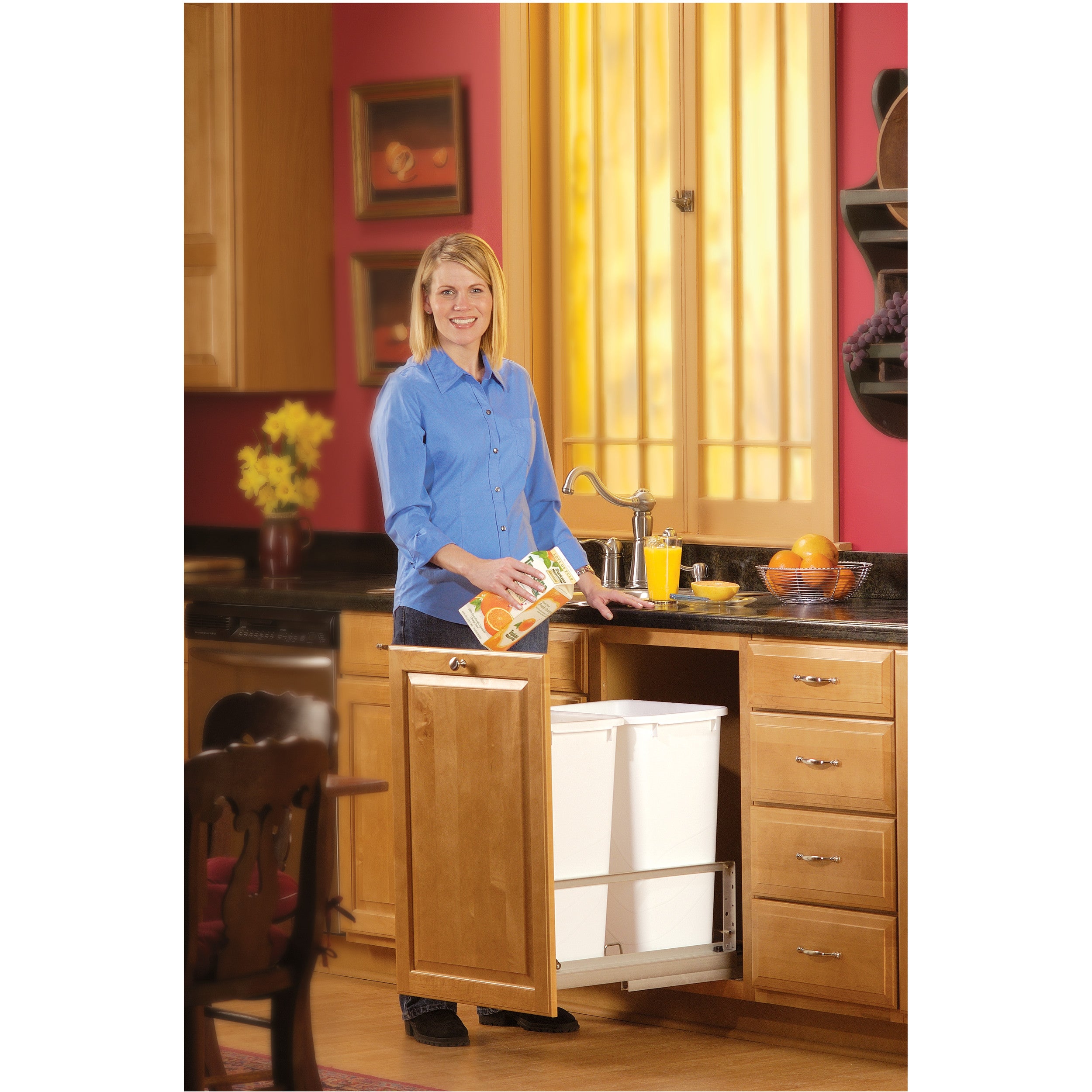 Double 50 Qrt Pull-Out Waste Containers Silver  14.81 in (376 mm) W x 22.13 in (562 mm) D x 22.94 in (583 mm) H