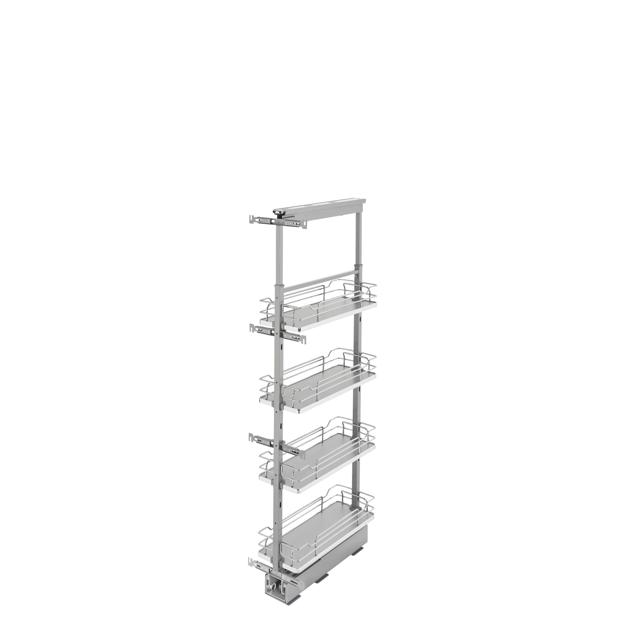 8 in Chrome Solid Bottom Pantry Pullout Soft Close Gray  8.25 in (210 mm) W x 21.69 in (551 mm) D x 50.75 in (1289 mm) H