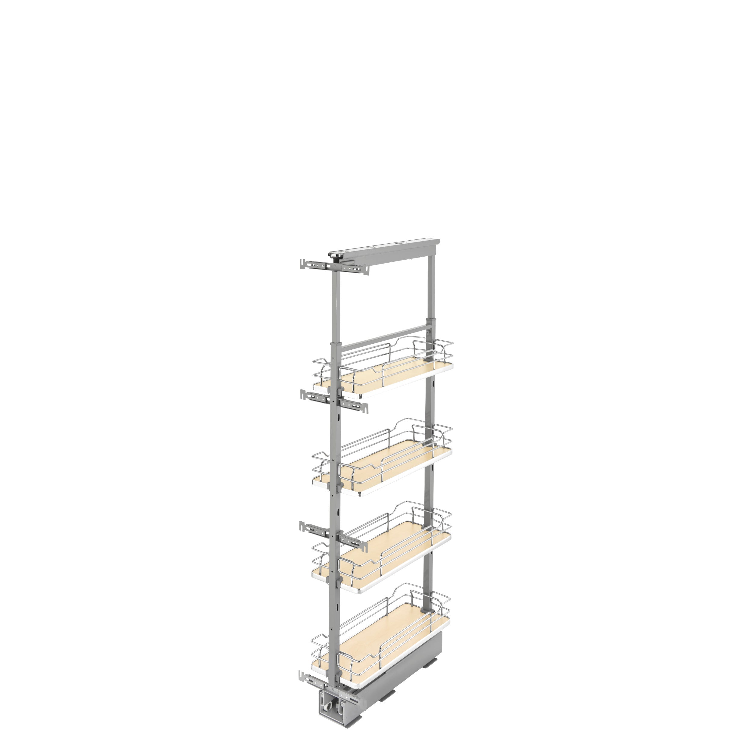 8 in Chrome Solid Bottom Pantry Pullout Soft Close Natural  8.25 in (210 mm) W x 21.69 in (551 mm) D x 50.75 in (1289 mm) H