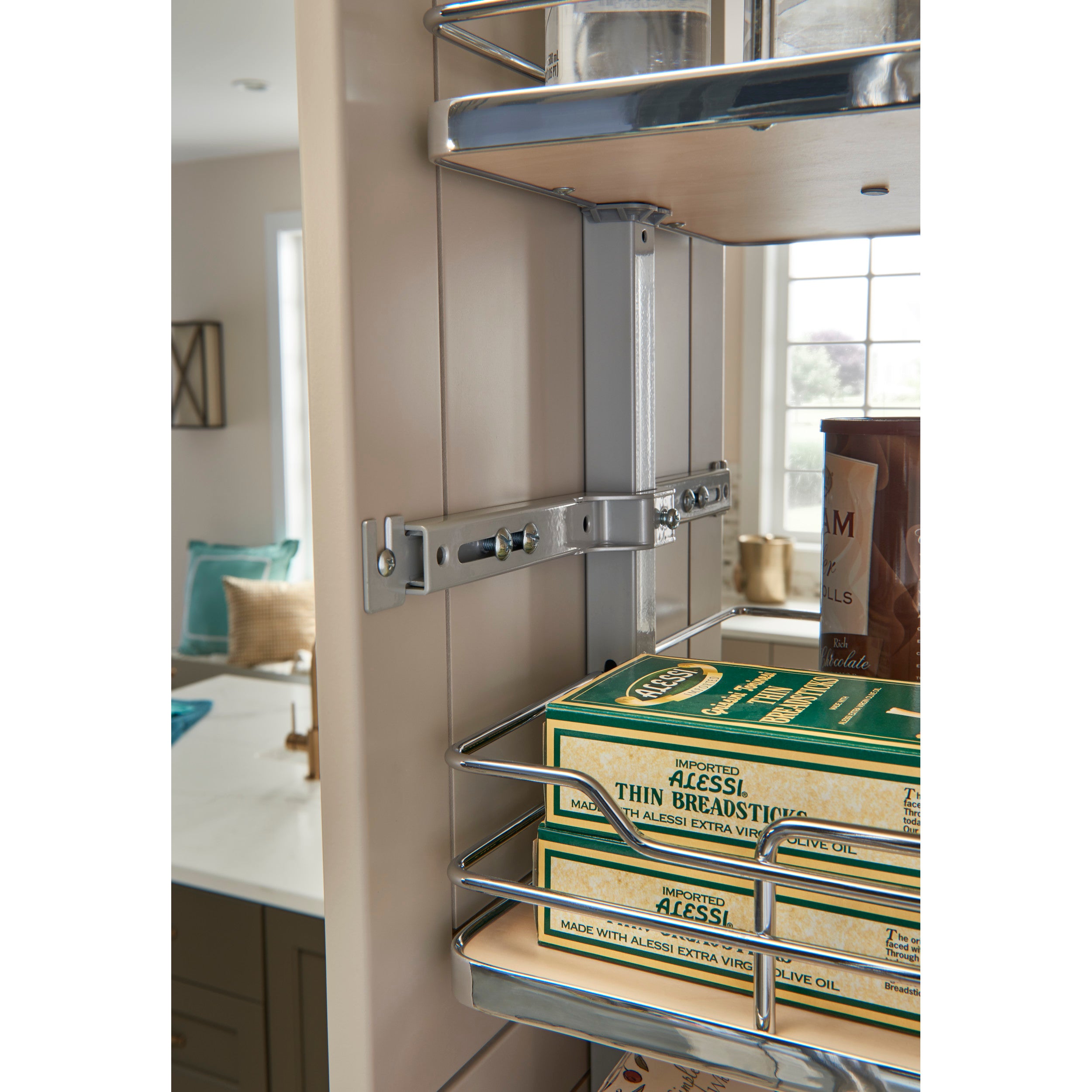 10 in Chrome Solid Bottom Pantry Pullout Soft Close Gray  10.25 in (260 mm) W x 21.69 in (551 mm) D x 50.75 in (1289 mm) H