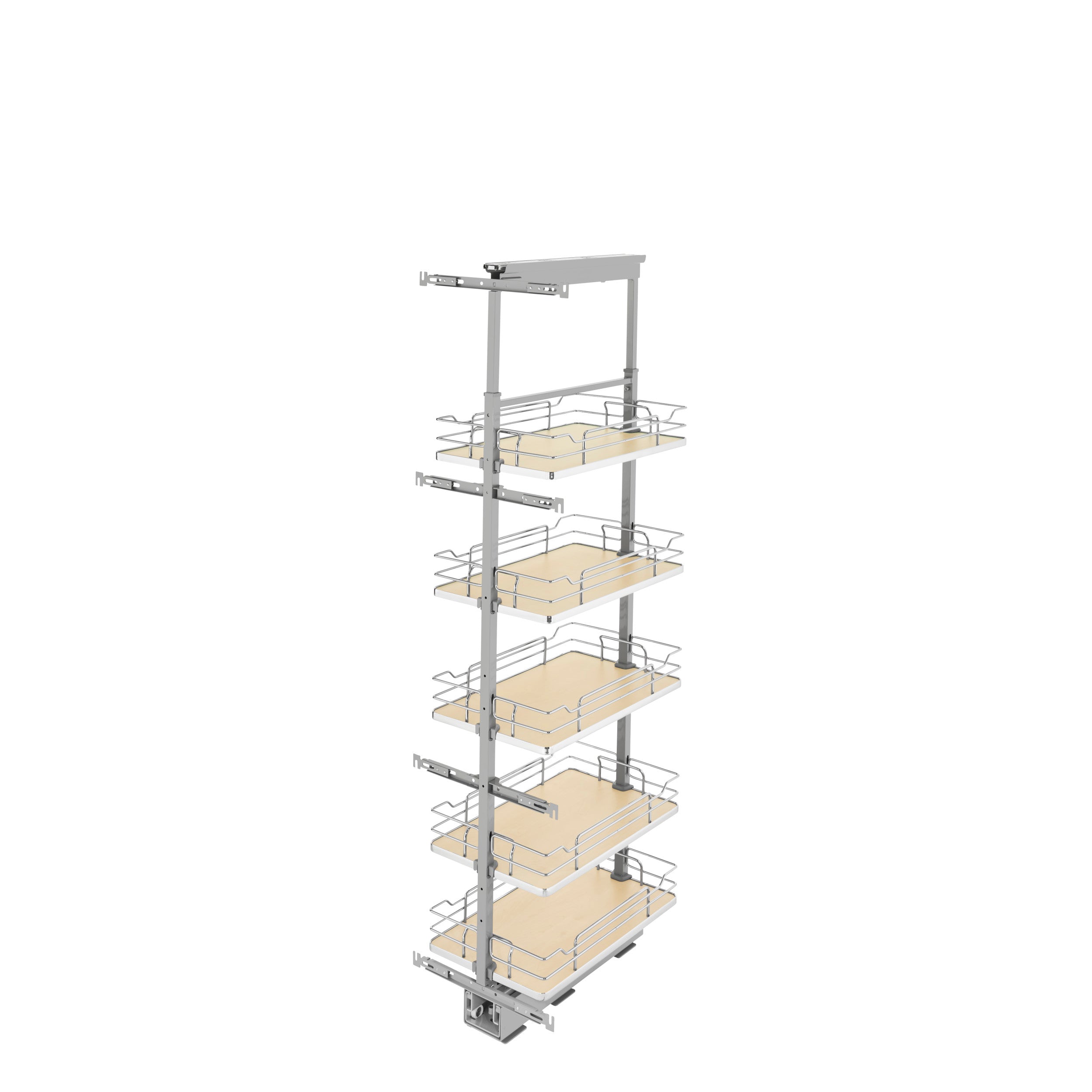13 in Chrome Solid Bottom Pantry Pullout Soft Close Natural  13.25 in (337 mm) W x 21.69 in (551 mm) D x 50.75 in (1289 mm) H