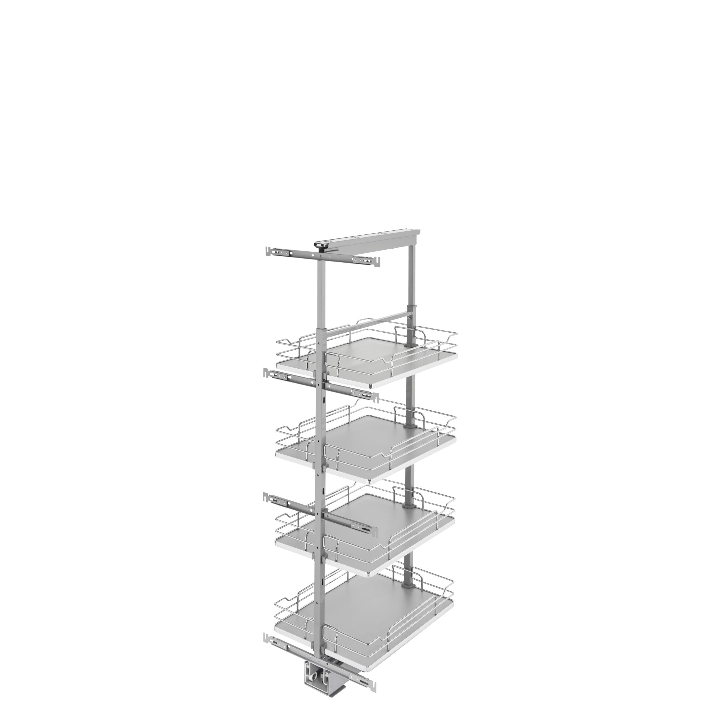 16 in Chrome Solid Bottom Pantry Pullout Soft Close Gray  16.25 in (413 mm) W x 21.69 in (551 mm) D x 50.75 in (1289 mm) H