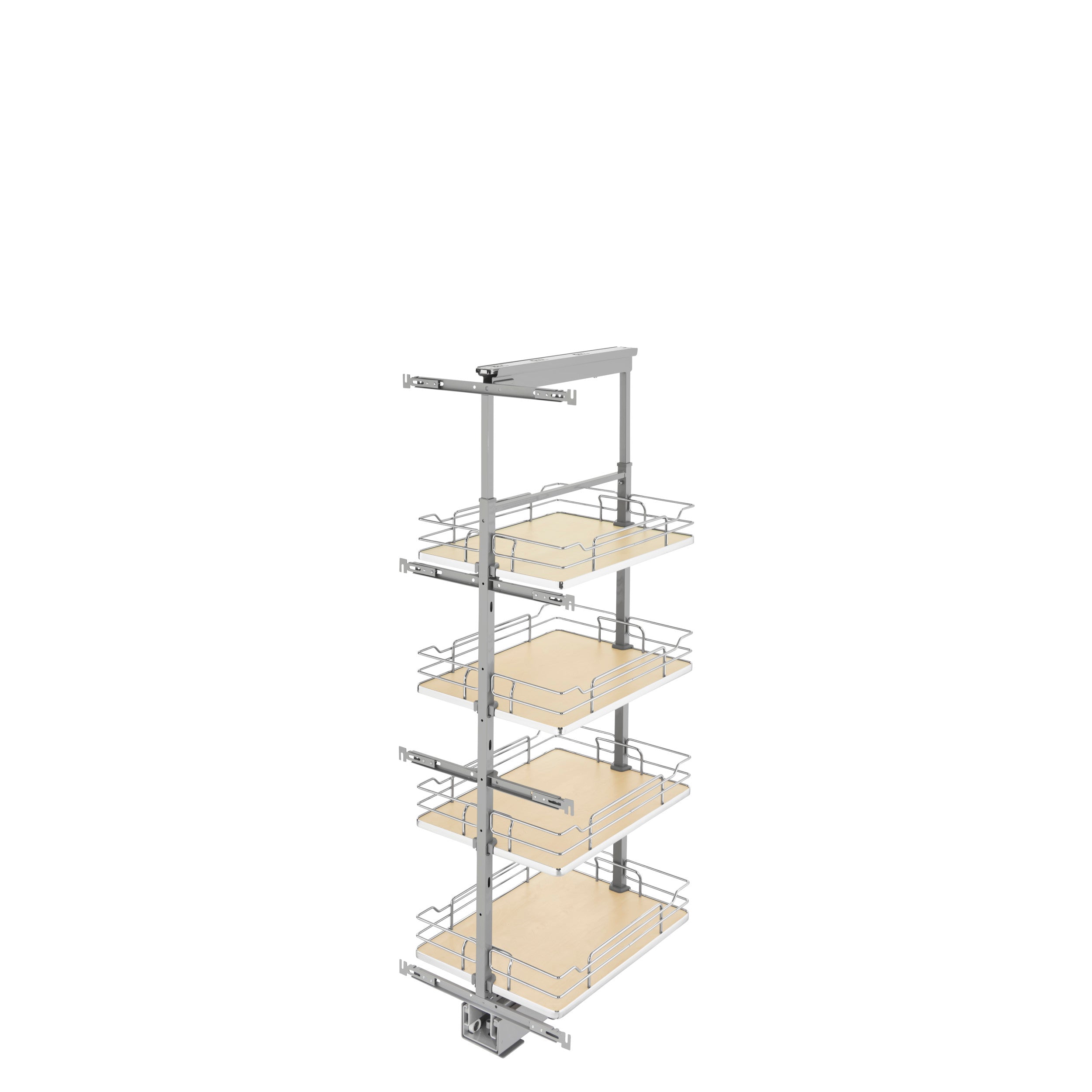 16 in Chrome Solid Bottom Pantry Pullout Soft Close Natural  16.25 in (413 mm) W x 21.69 in (551 mm) D x 50.75 in (1289 mm) H
