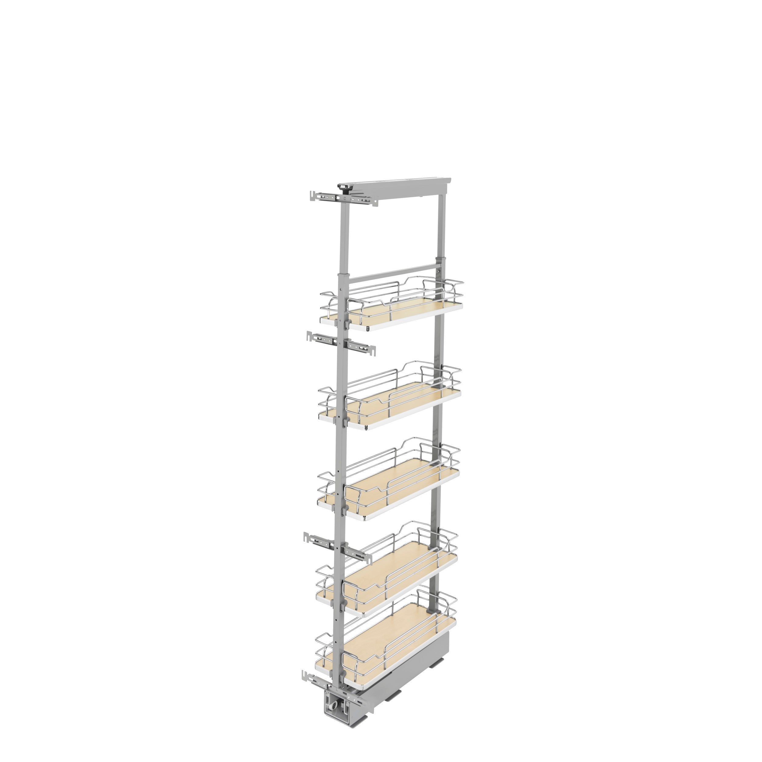 8 in Chrome Solid Bottom Pantry Pullout Soft Close Natural  8.25 in (210 mm) W x 21.69 in (551 mm) D x 58.25 in (1480 mm) H