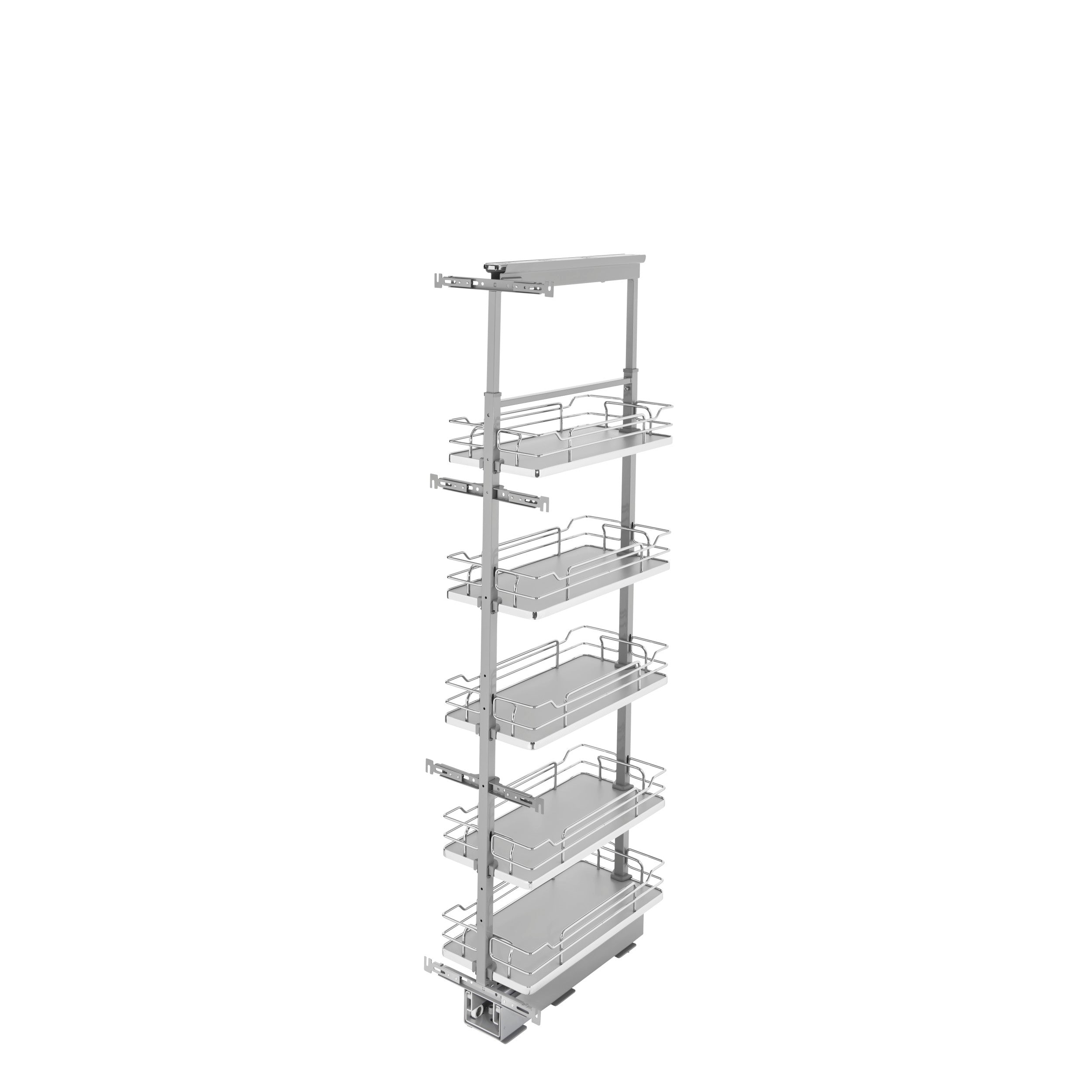 10 in Chrome Solid Bottom Pantry Pullout Soft Close Gray  10.25 in (260 mm) W x 21.69 in (551 mm) D x 58.25 in (1480 mm) H