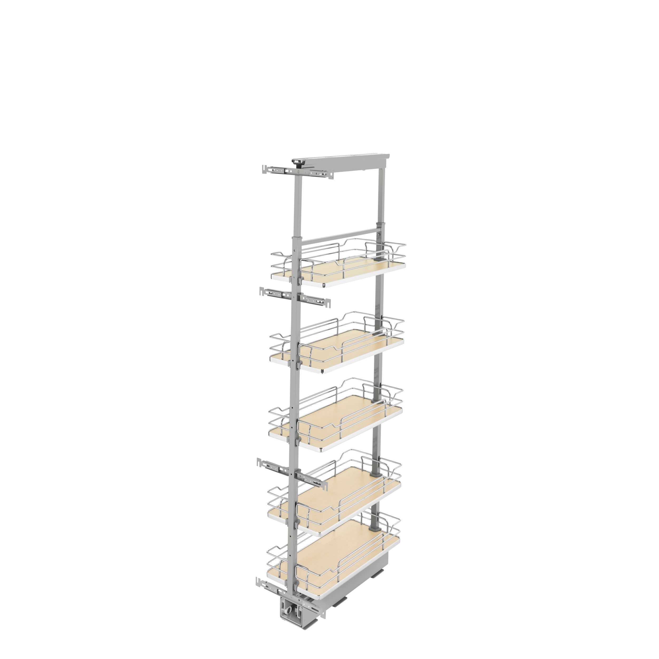 10 in Chrome Solid Bottom Pantry Pullout Soft Close Natural  10.25 in (260 mm) W x 21.69 in (551 mm) D x 58.25 in (1480 mm) H