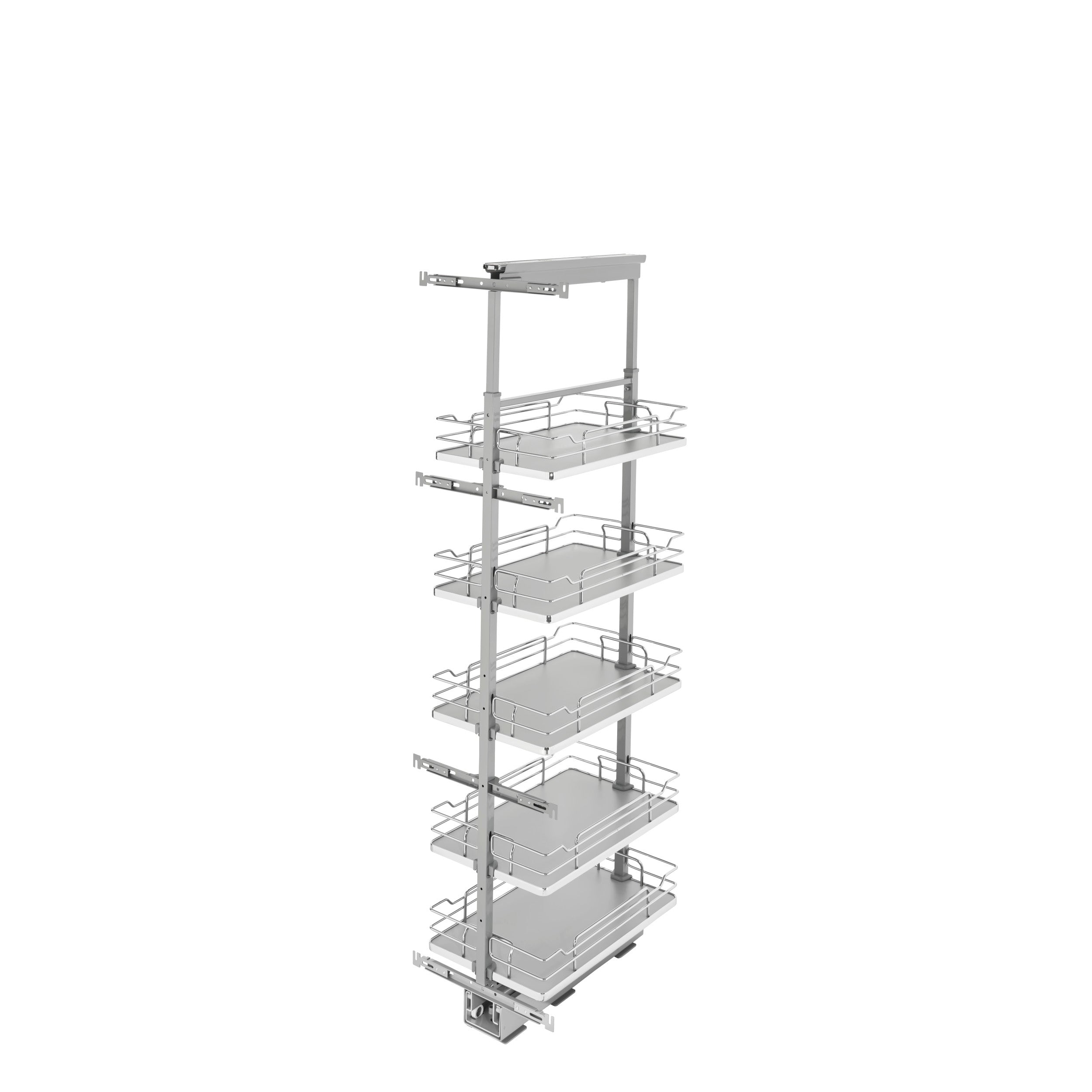 13 in Chrome Solid Bottom Pantry Pullout Soft Close Gray  13.25 in (337 mm) W x 21.68 in (551 mm) D x 58.25 in (1480 mm) H