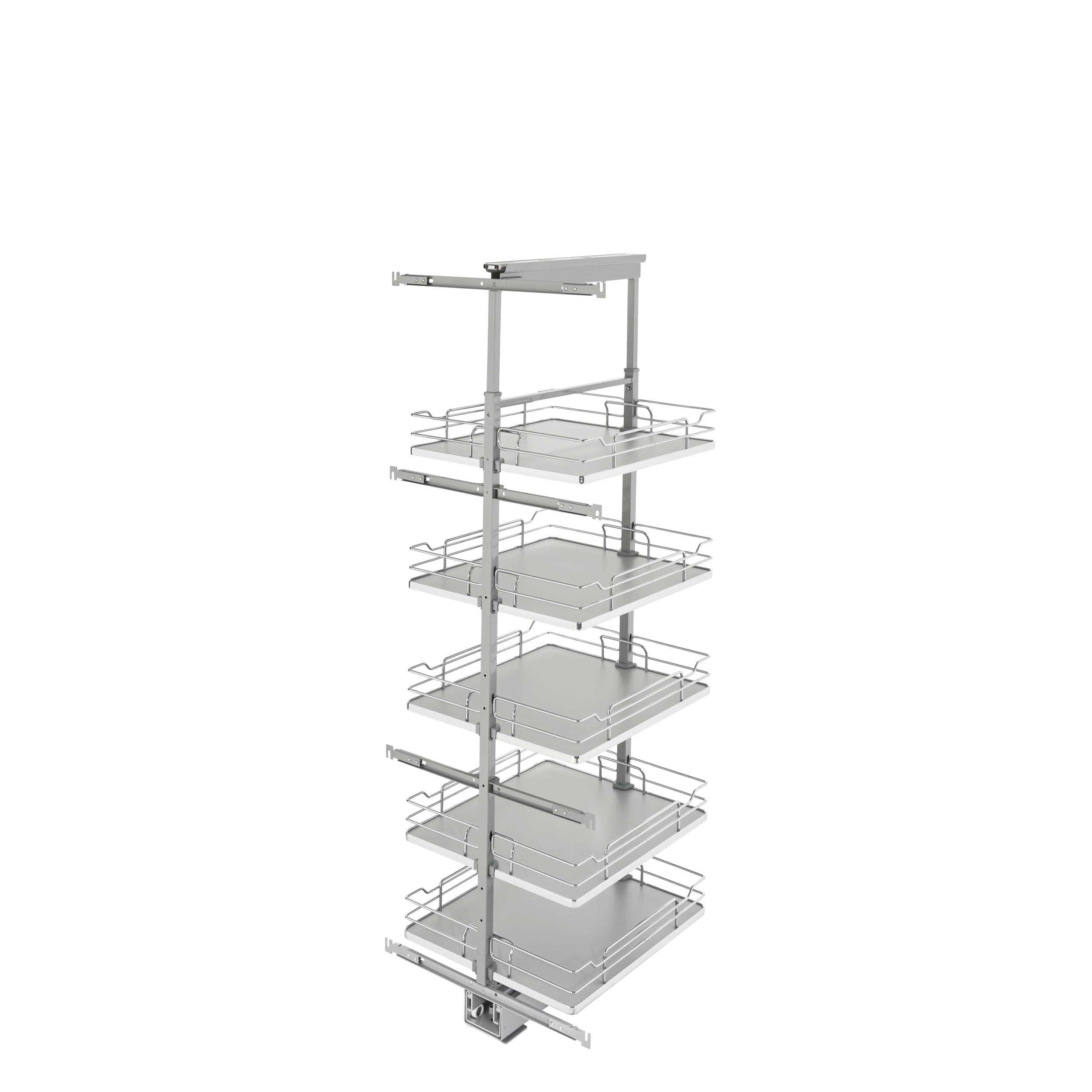 19 in Chrome Solid Bottom Pantry Pullout Soft Close Gray  19.25 in (489 mm) W x 21.69 in (551 mm) D x 58.25 in (1480 mm) H