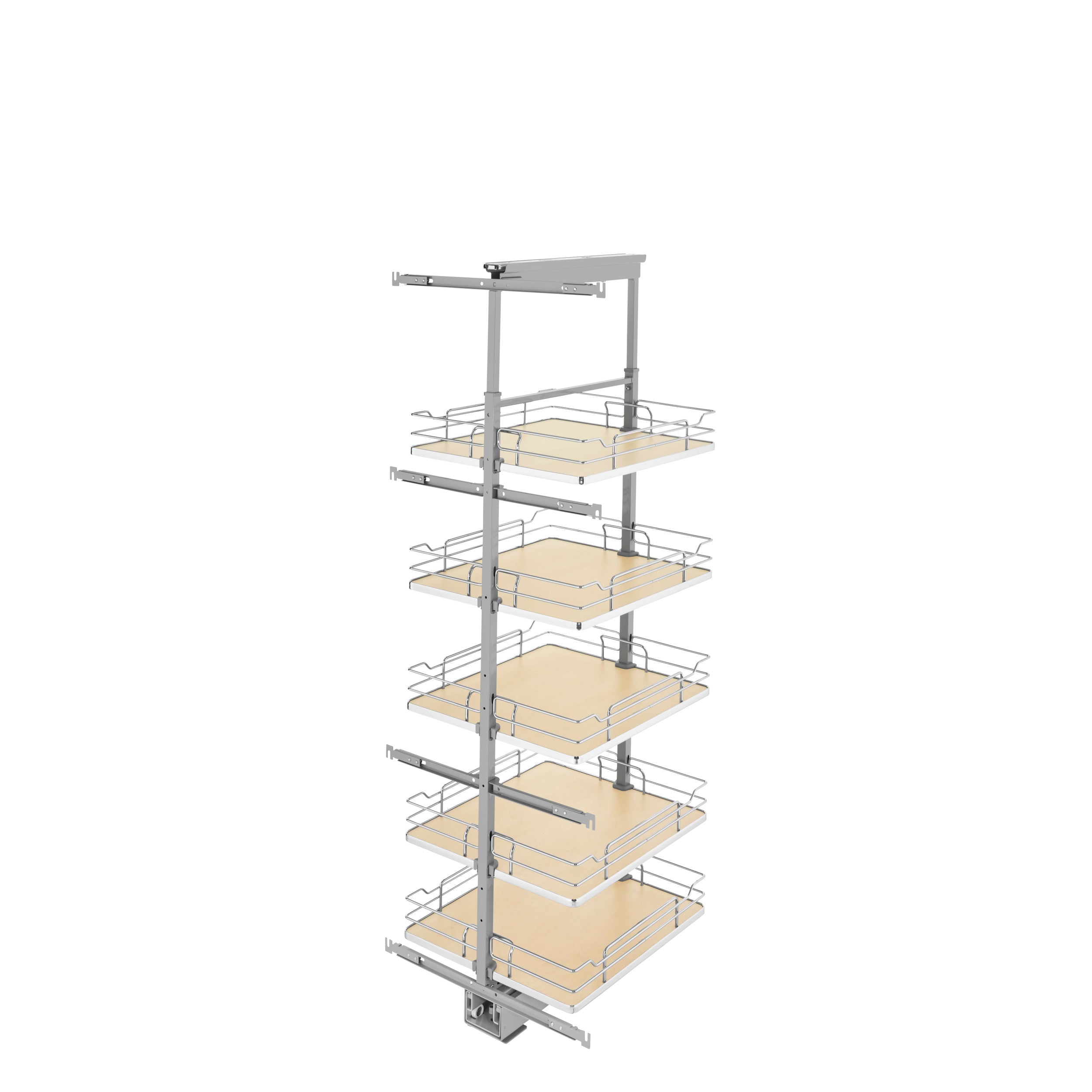 19 in Chrome Solid Bottom Pantry Pullout Soft Close Natural  19.25 in (489 mm) W x 21.69 in (551 mm) D x 58.25 in (1480 mm) H