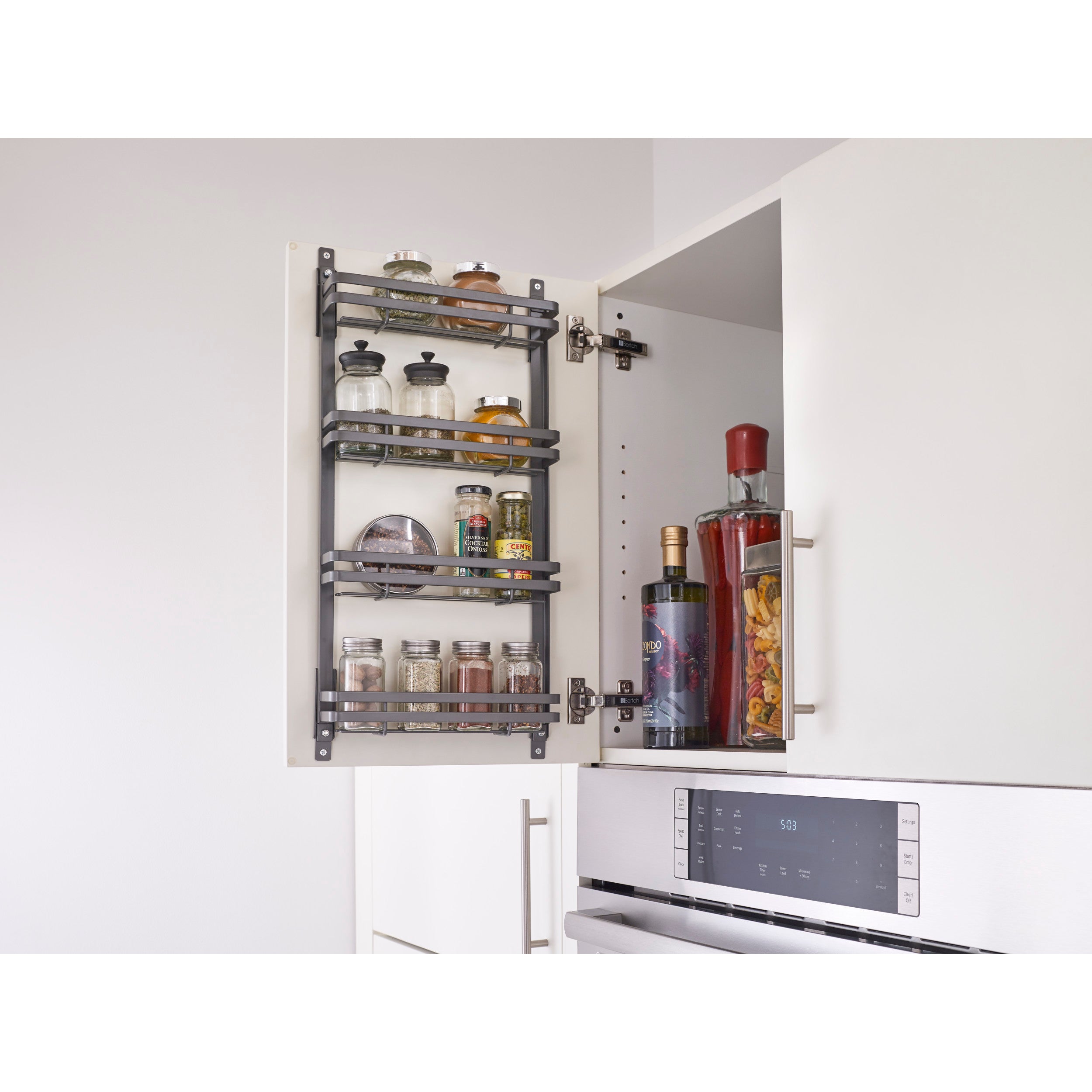 Small Flat Metal Door mount Spice Rack Orion Gray  7.87 in (200 mm) W x 2.48 in (63 mm) D x 23.35 in (593 mm) H