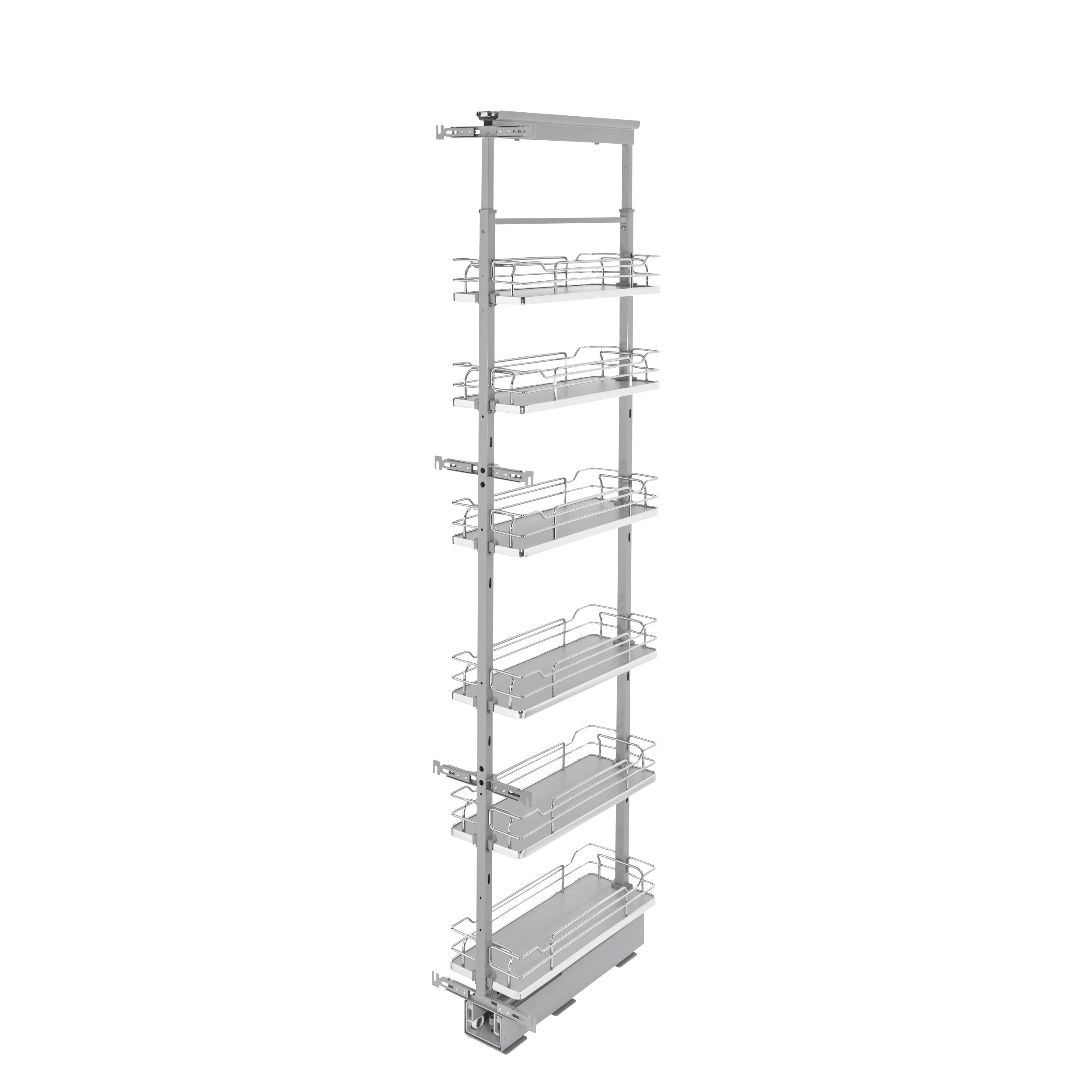 8 in Chrome Solid Bottom Pantry Pullout Soft Close Gray  8.25 in (210 mm) W x 21.69 in (551 mm) D x 73.63 in (1870 mm) H