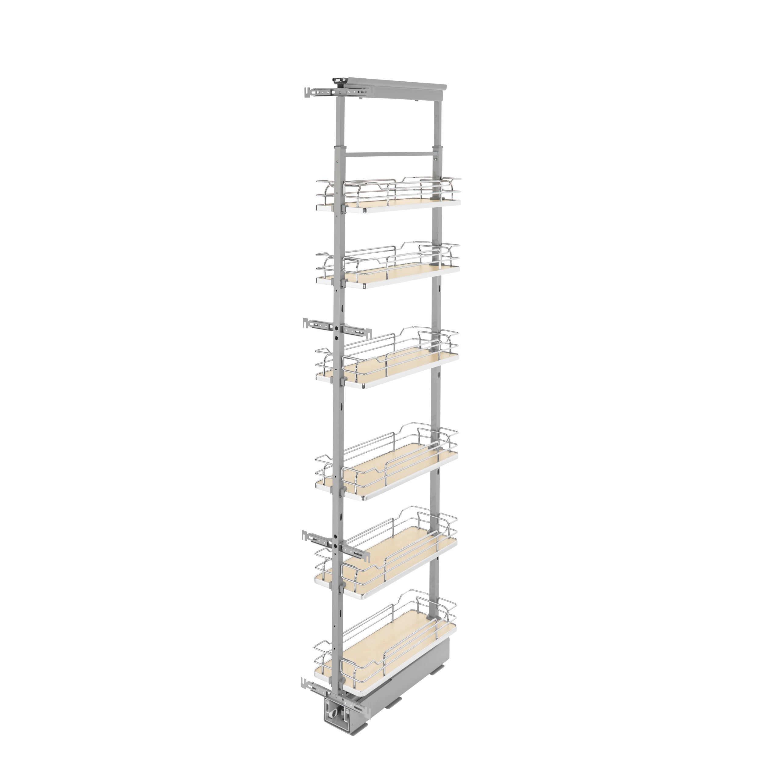 8 in Chrome Solid Bottom Pantry Pullout Soft Close Natural  8.25 in (210 mm) W x 21.69 in (551 mm) D x 73.63 in (1870 mm) H