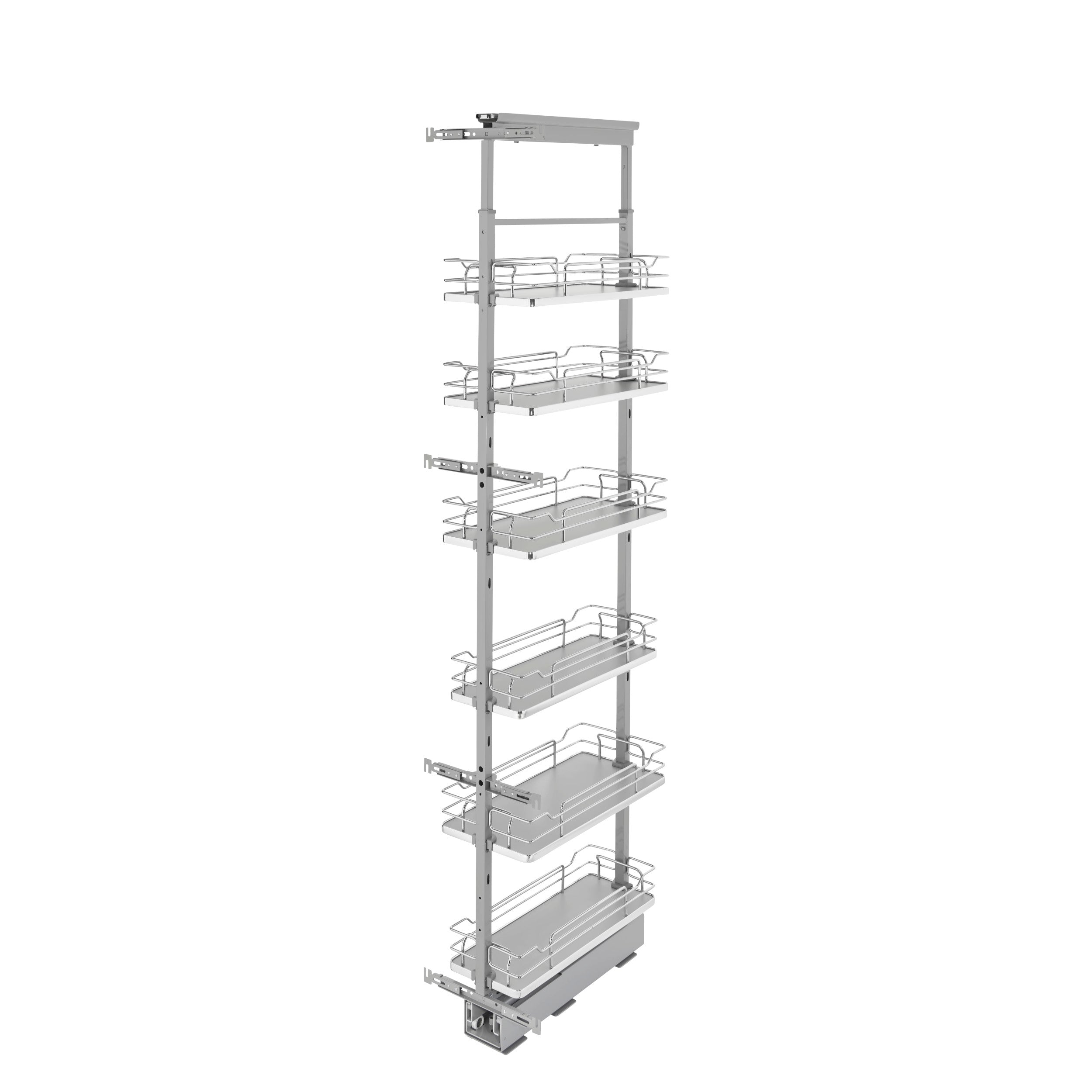 10 in Chrome Solid Bottom Pantry Pullout Soft Close Gray  10.25 in (260 mm) W x 21.69 in (551 mm) D x 73.63 in (1870 mm) H