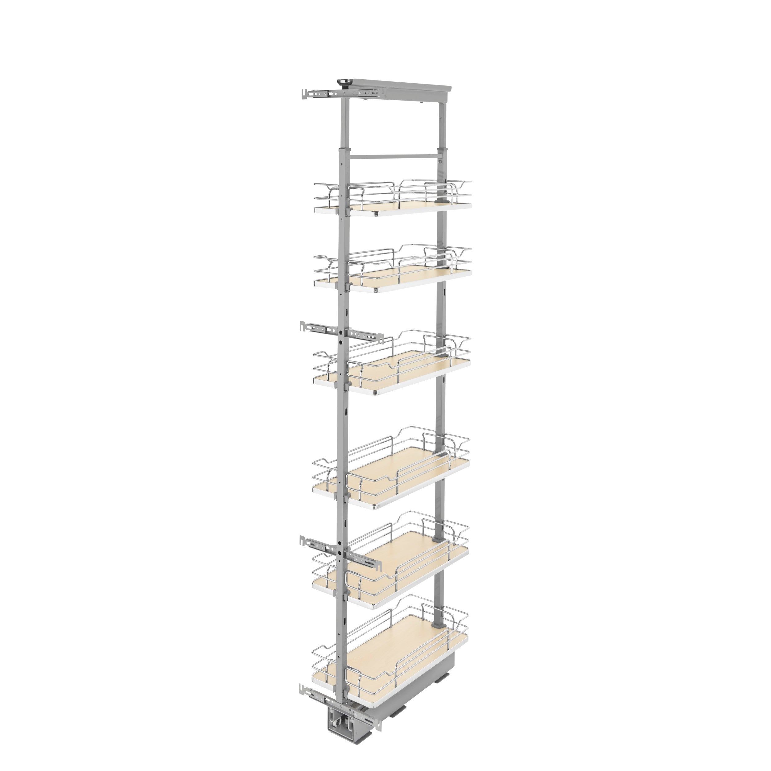 10 in Chrome Solid Bottom Pantry Pullout Soft Close Natural  10.25 in (260 mm) W x 21.69 in (551 mm) D x 73.63 in (1870 mm) H