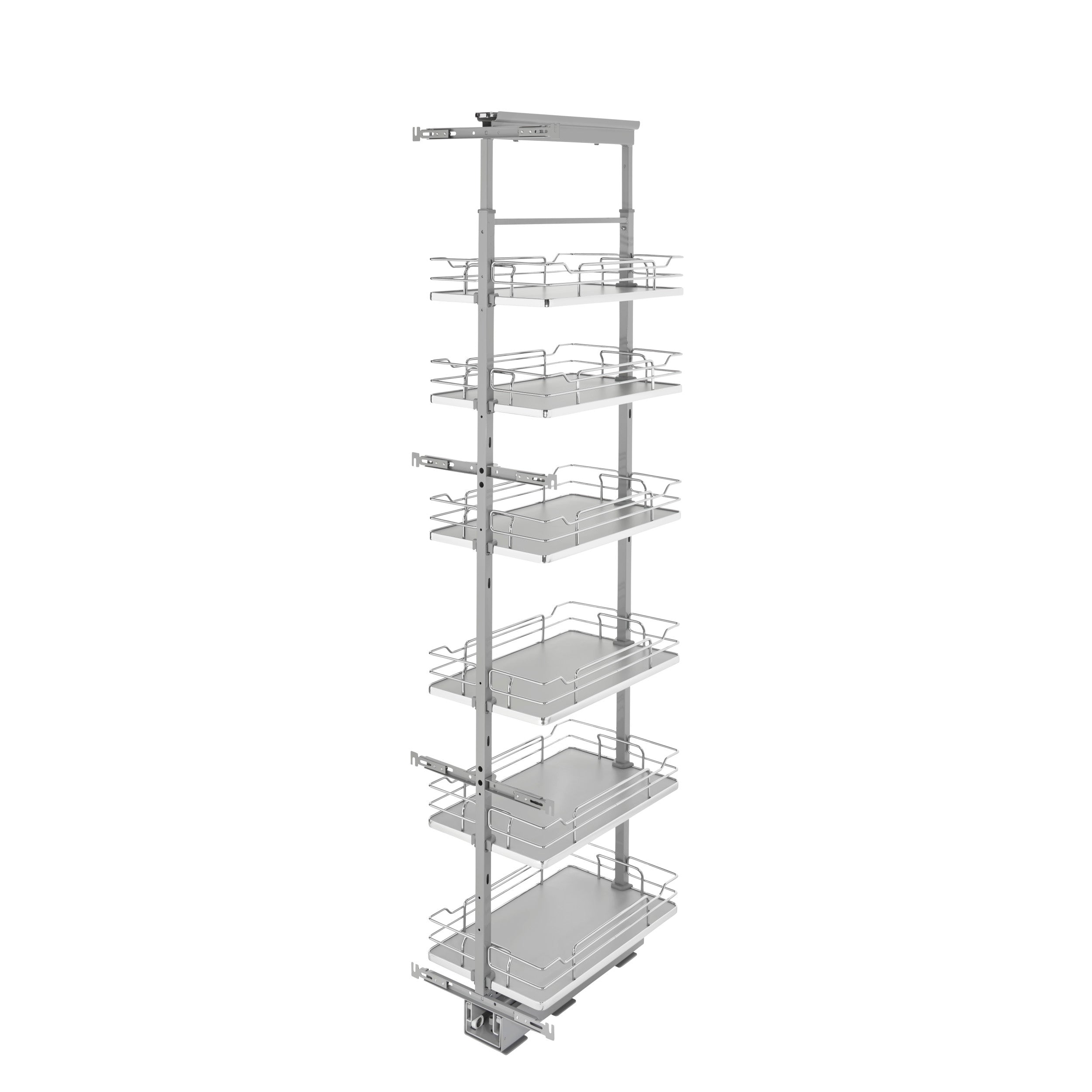 13 in Chrome Solid Bottom Pantry Pullout Soft Close Gray  13.25 in (337 mm) W x 21.69 in (551 mm) D x 73.63 in (1870 mm) H