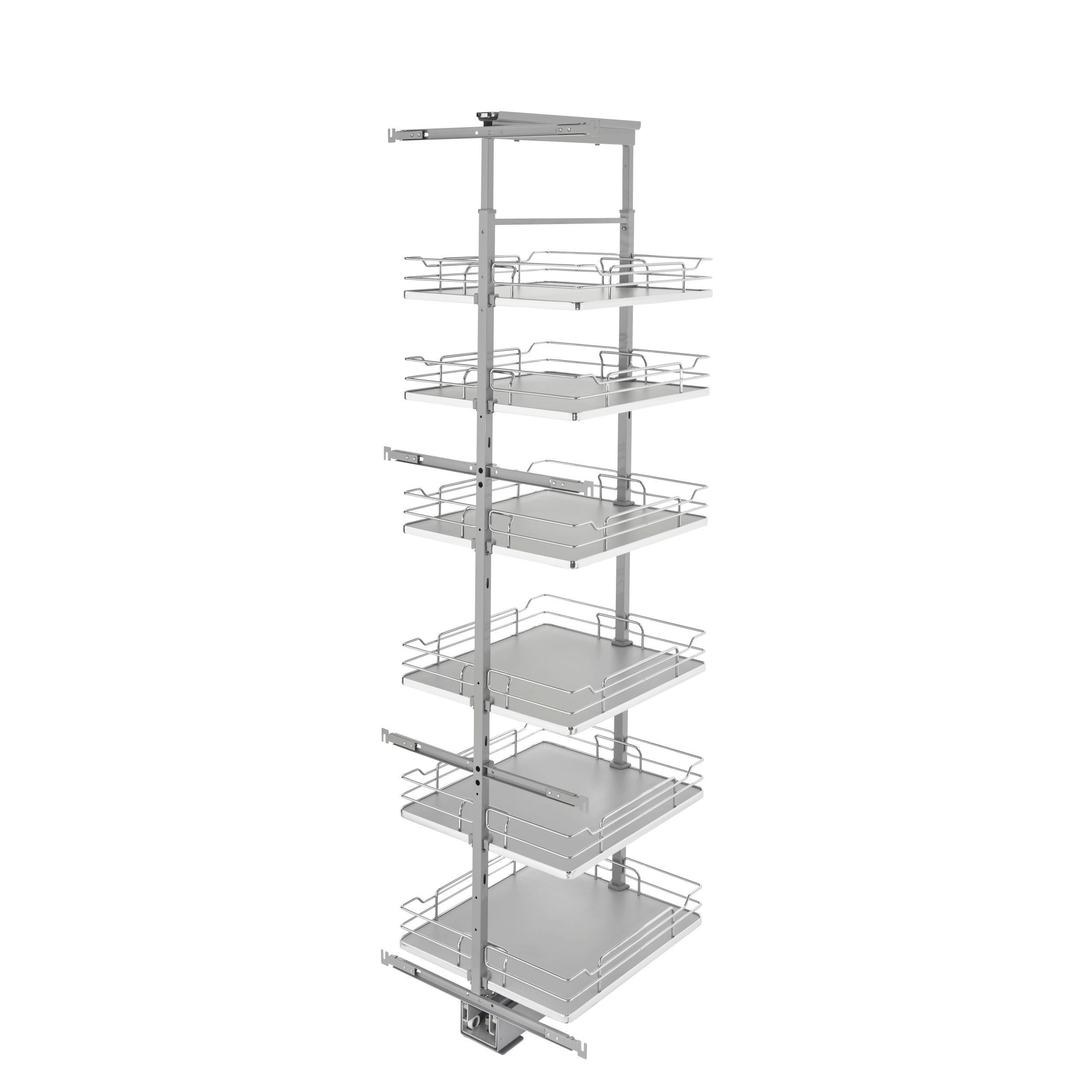 19 in Chrome Solid Bottom Pantry Pullout Soft Close Gray  19.25 in (489 mm) W x 21.69 in (551 mm) D x 73.63 in (1870 mm) H