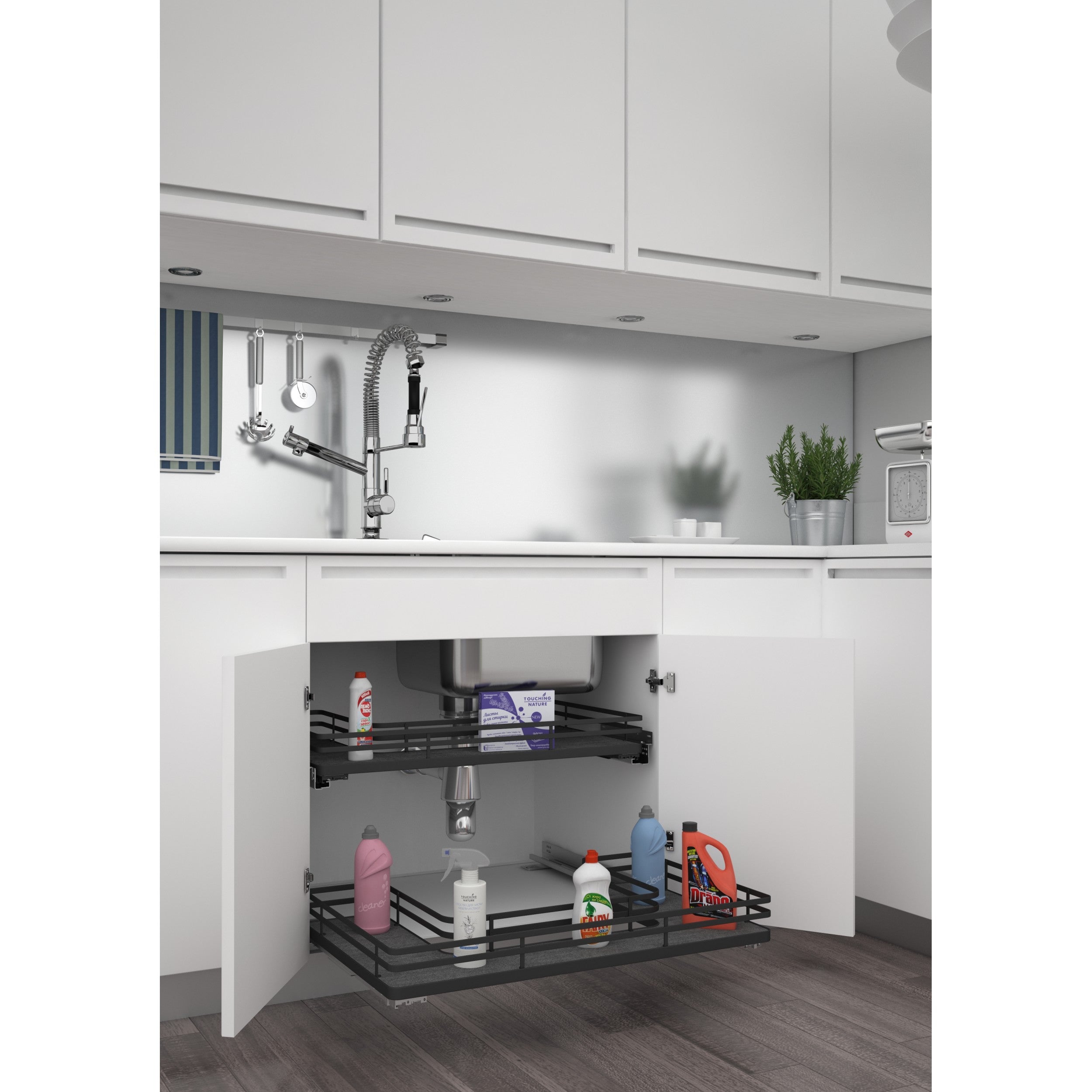 33 in Chrome U-Shaped Solid Bottom Pull Out w/Soft-Close Natural  32.5 in (826 mm) W x 22 in (559 mm) D x 5.25 in (133 mm) H