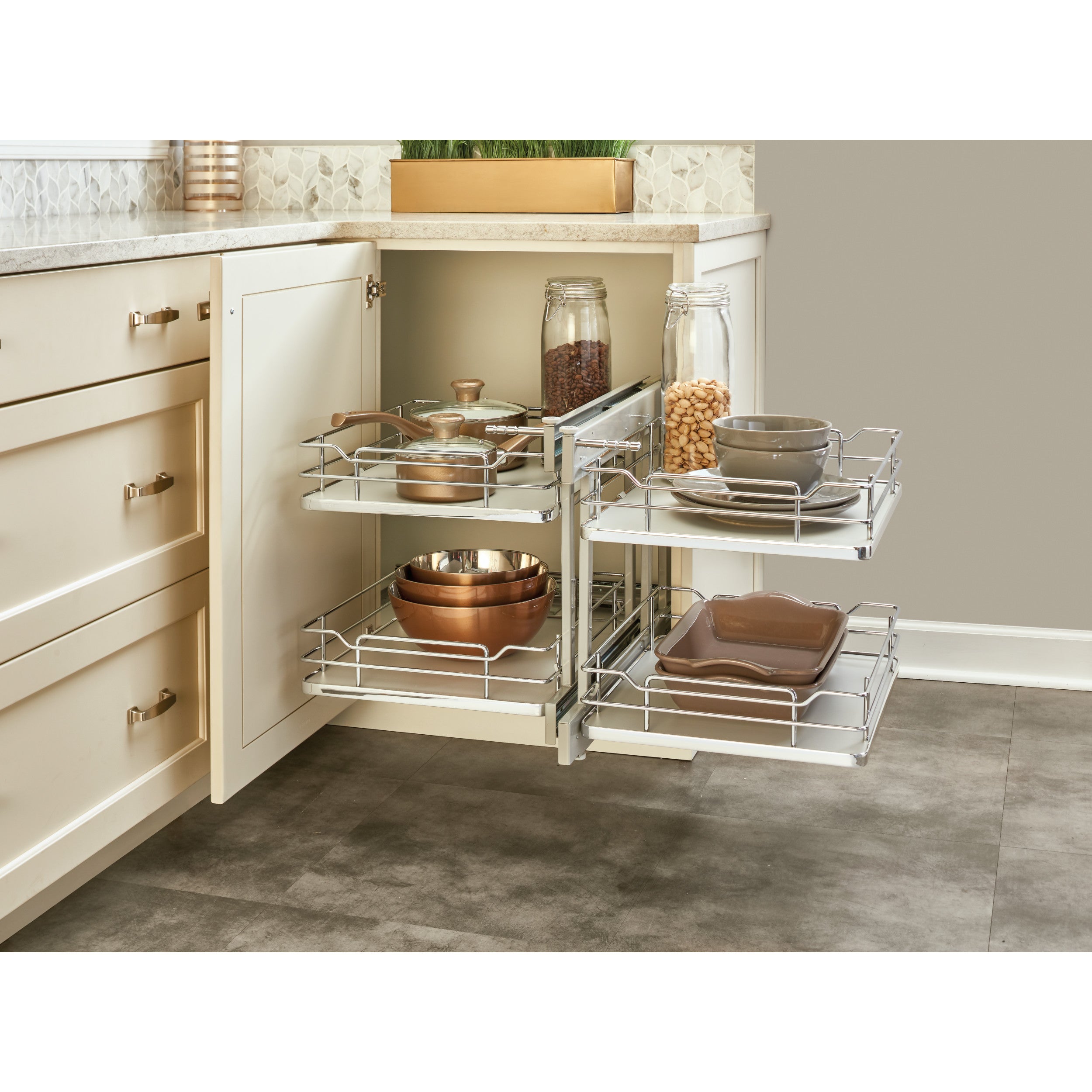 15 in Gray Blind Corner Organizer Soft-Close Gray  26.25 in (667 mm) W x 20.25 in (514 mm) D x 21 in (533 mm) H